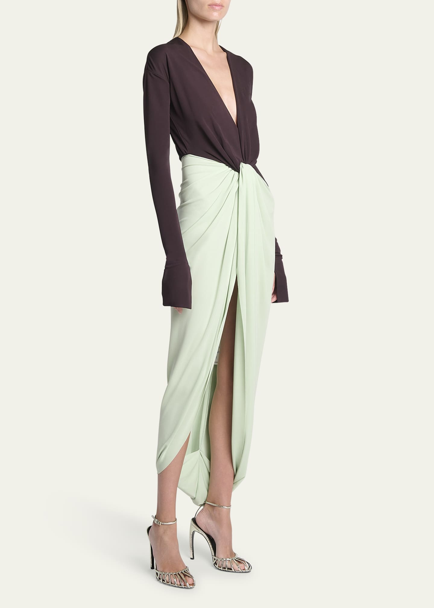 Victoria Beckham Colorblock Knot Detail Jersey Gown Image 4 of 5