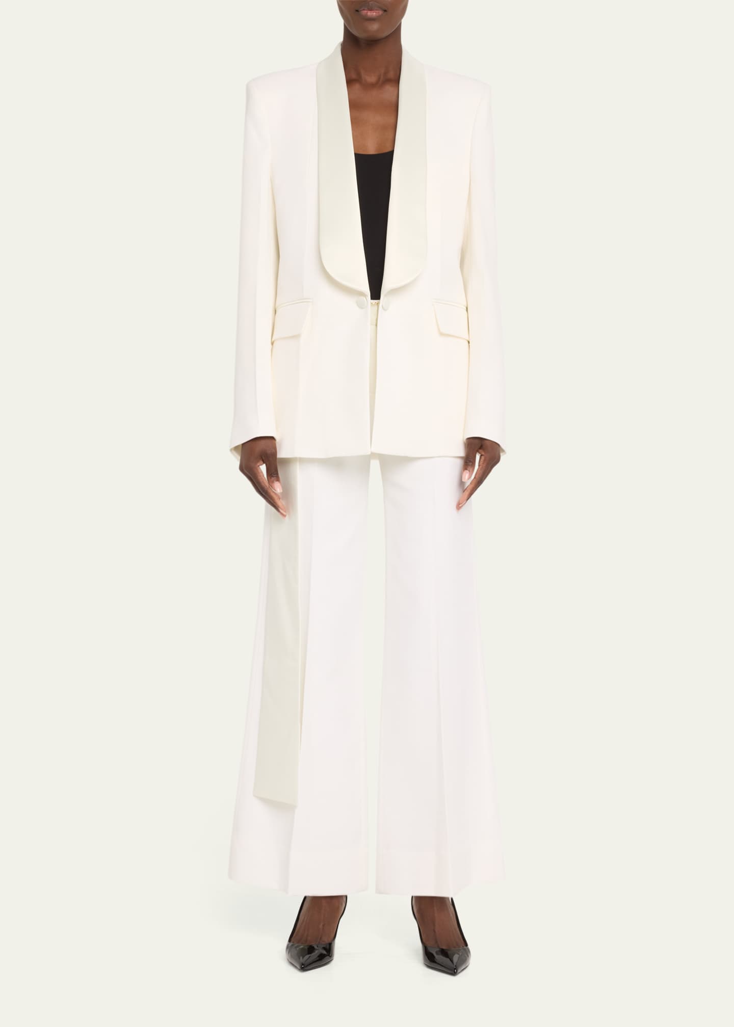 Victoria Beckham Gigi Wool-Blend Satin-Trim Trousers Image 2 of 5