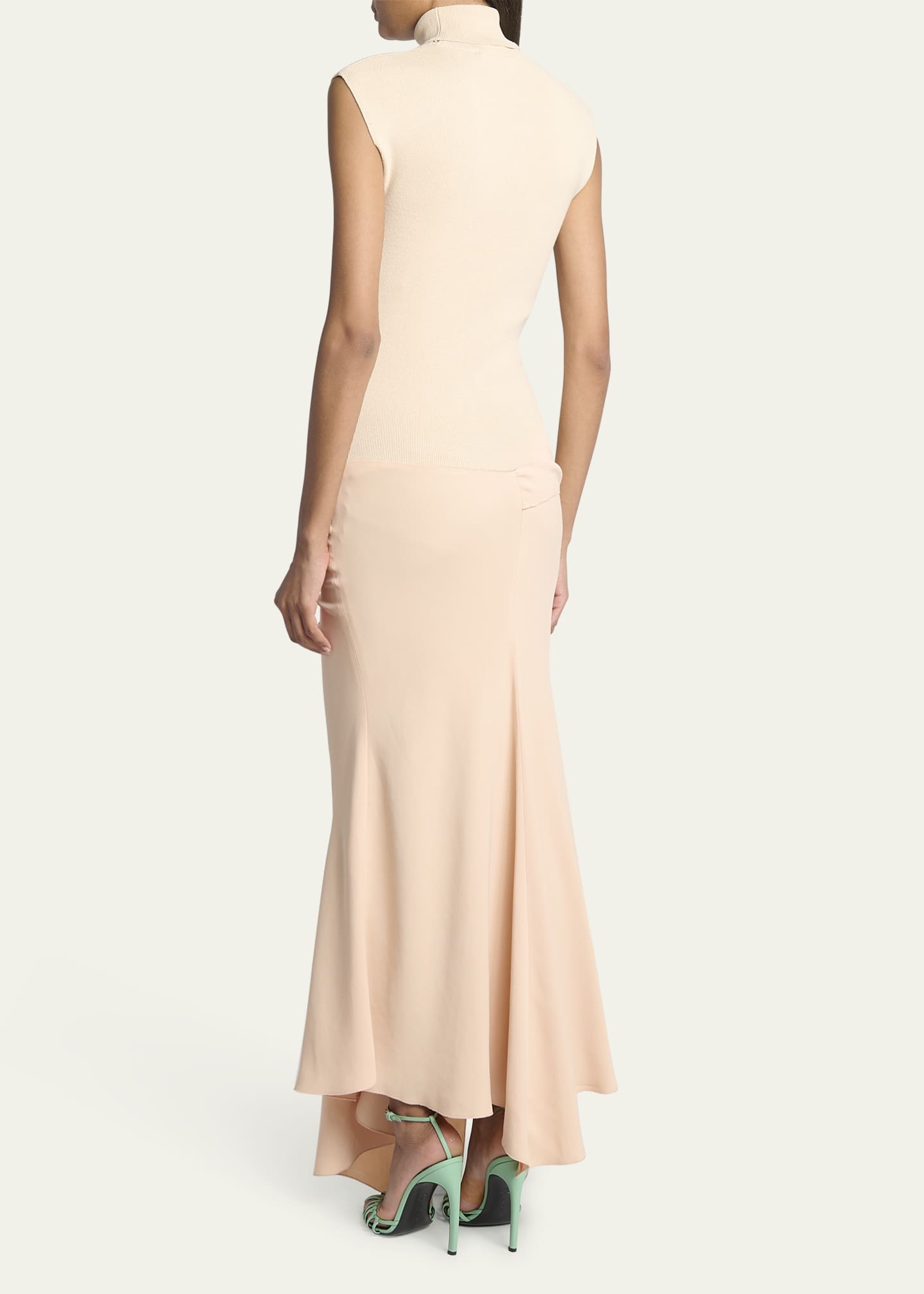 Victoria Beckham Mixed-Media Turtleneck Crop-Waist Maxi Dress Image 3 of 5