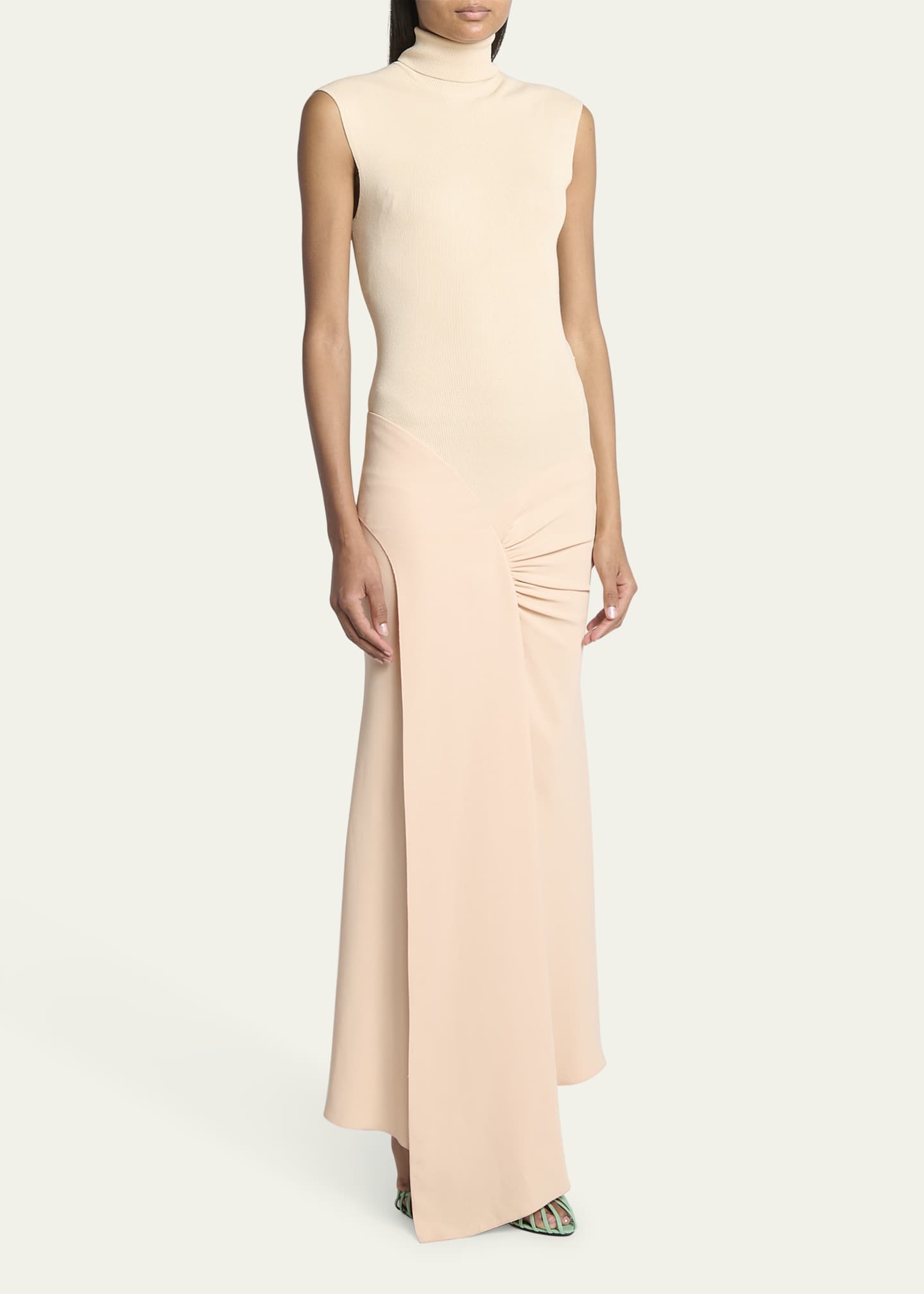 Victoria Beckham Mixed-Media Turtleneck Crop-Waist Maxi Dress Image 4 of 5