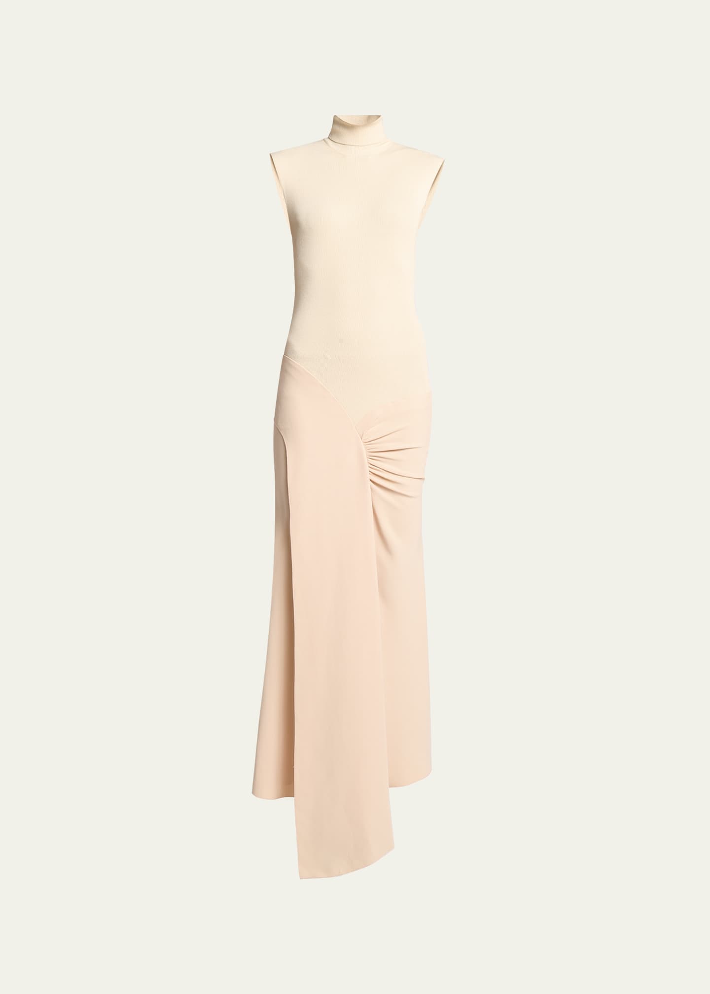 Victoria Beckham Mixed-Media Turtleneck Crop-Waist Maxi Dress Image 1 of 5