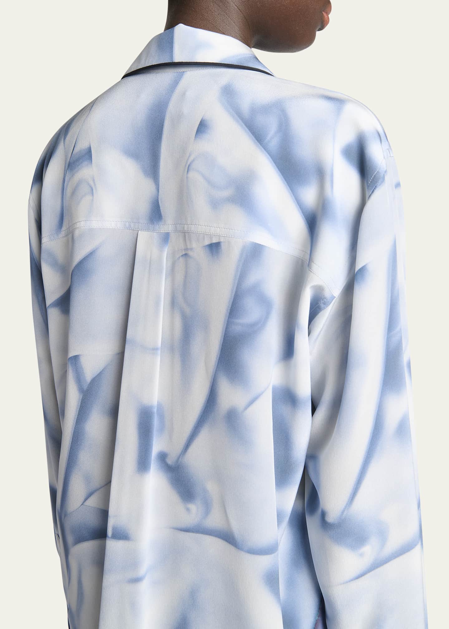 ルームウェア・パジャマ VICTORIA BECKHAM PYJAMA SHIRT Piping Detail Pyjama Shirt In Ice Blue Satin Flowers