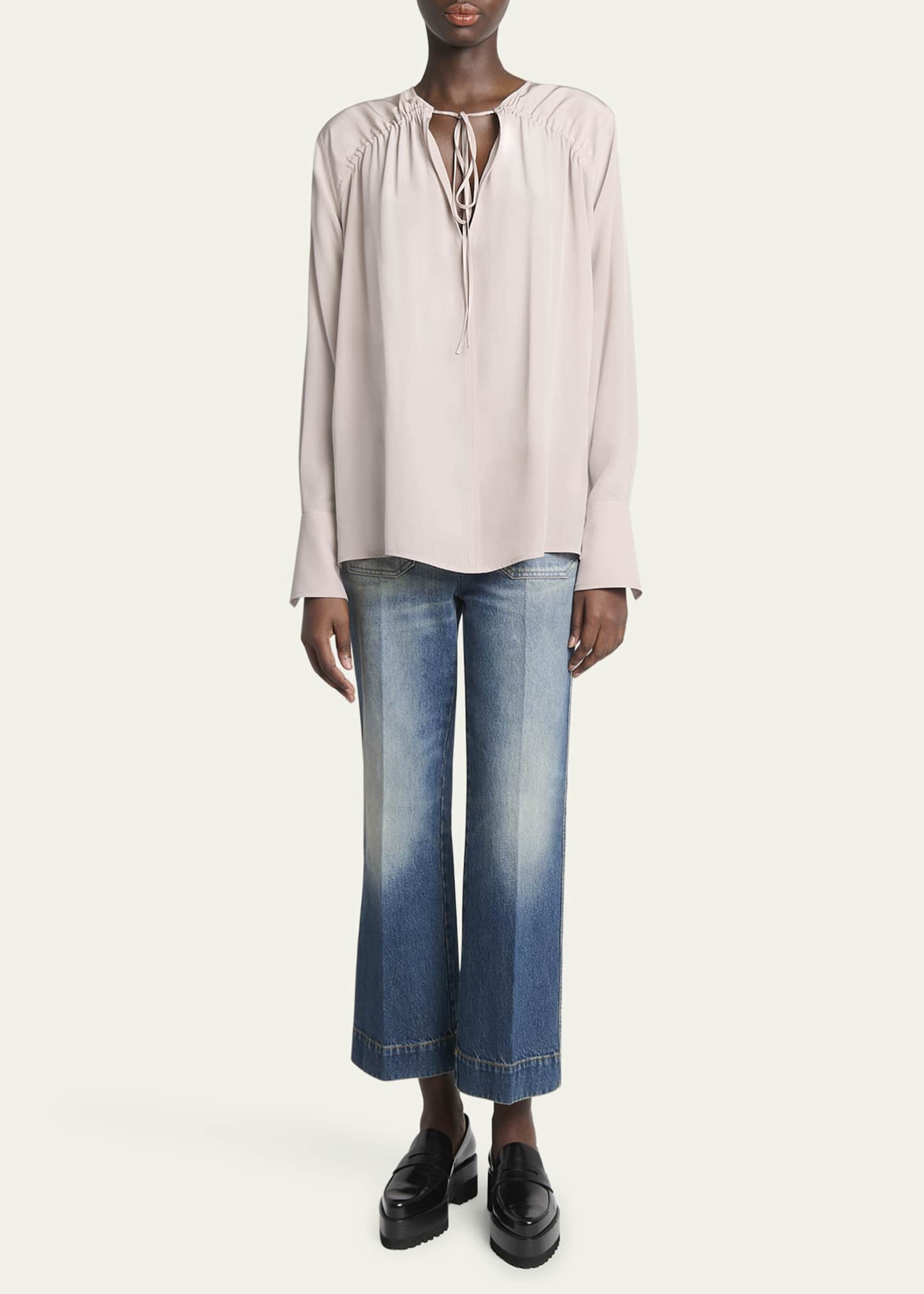 Victoria Beckham Gathered Tie Long-Sleeve Silk Blouse Image 2 of 5