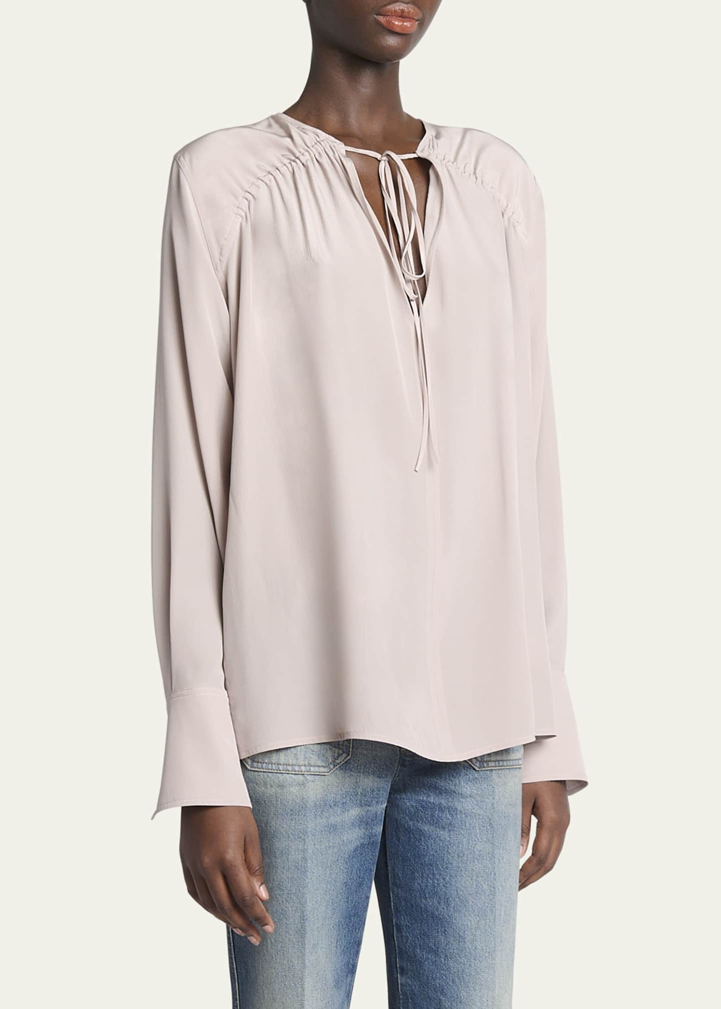 Victoria Beckham Gathered Tie Long-Sleeve Silk Blouse Image 4 of 5