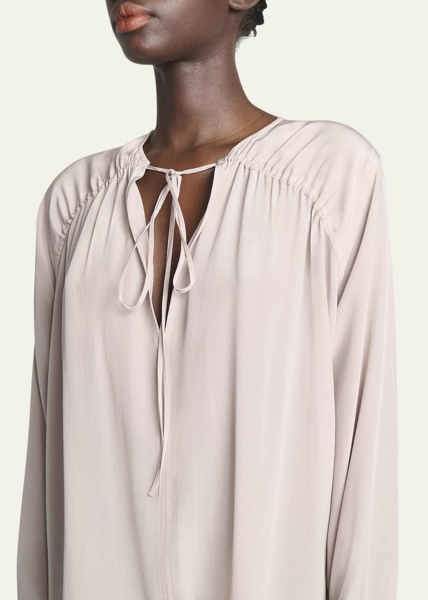 Victoria Beckham Gathered Tie Long-Sleeve Silk Blouse Image 5 of 5