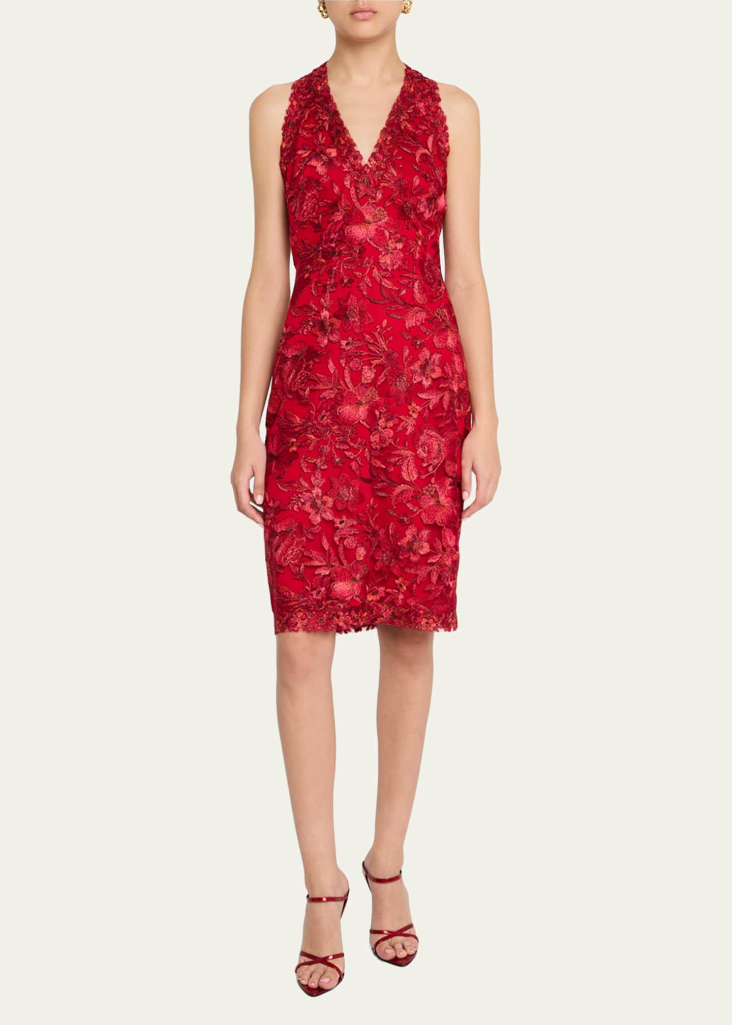 Tadashi Shoji Sleeveless Embroidered Lace Halter Dress Image 2 of 5