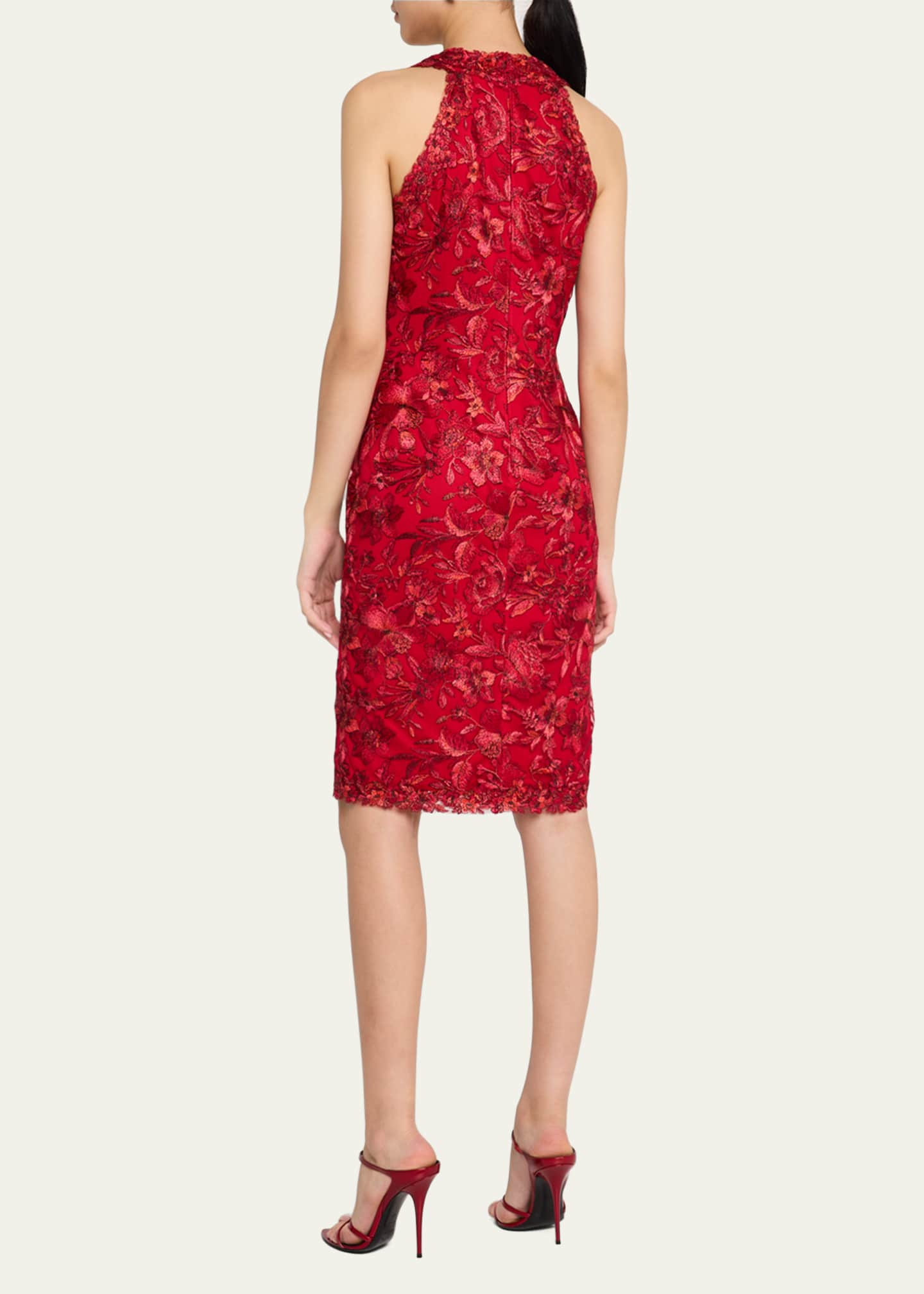 Tadashi Shoji Sleeveless Embroidered Lace Halter Dress Image 3 of 5