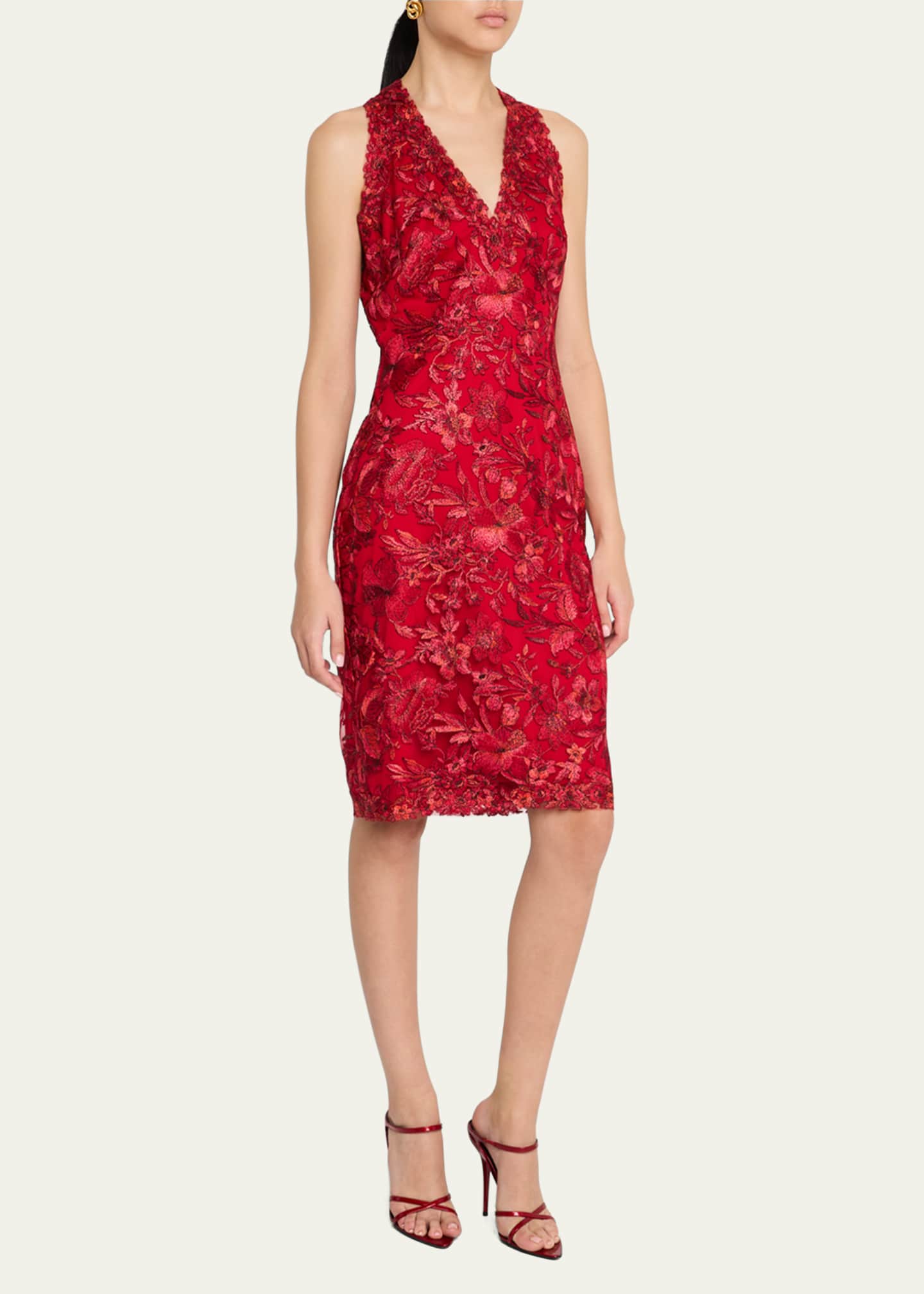 Tadashi Shoji Sleeveless Embroidered Lace Halter Dress Image 4 of 5