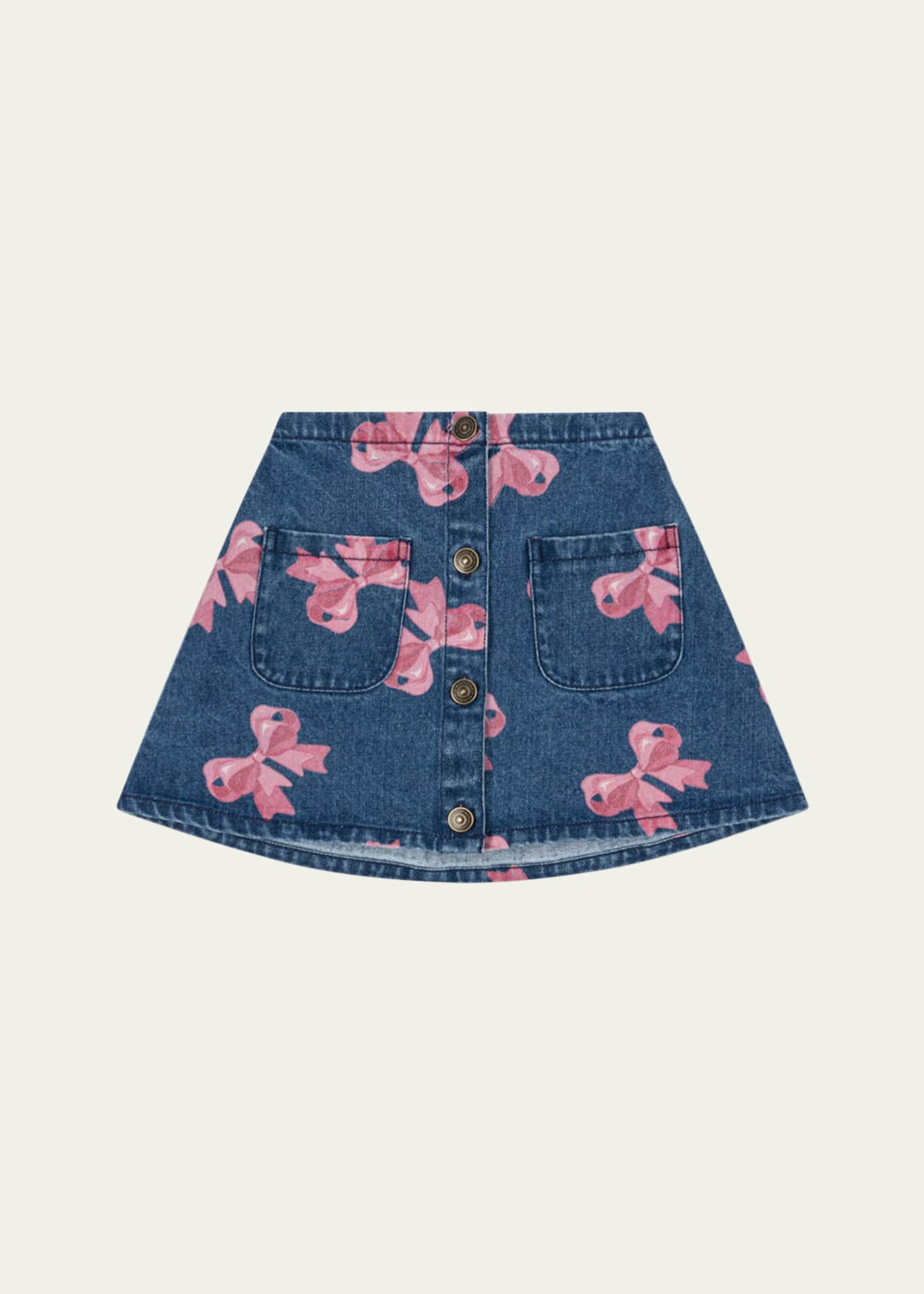 Konges Slojd Girl's Magot Denim Bow Print Skirt, Size 18M-10 Image 1 of 3