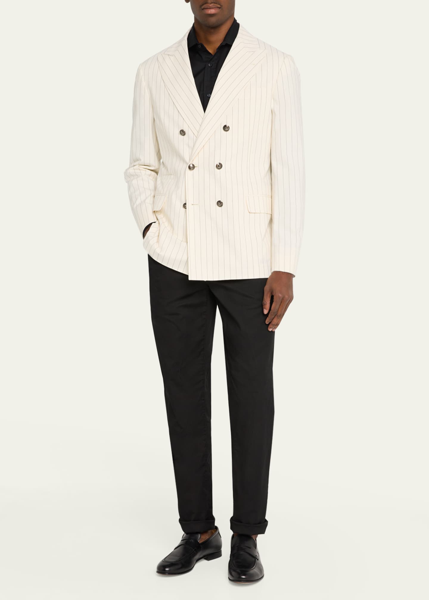 Brunello Cucinelli Men's Double-Breasted Pinstripe Sport Coat Image 2 of 5