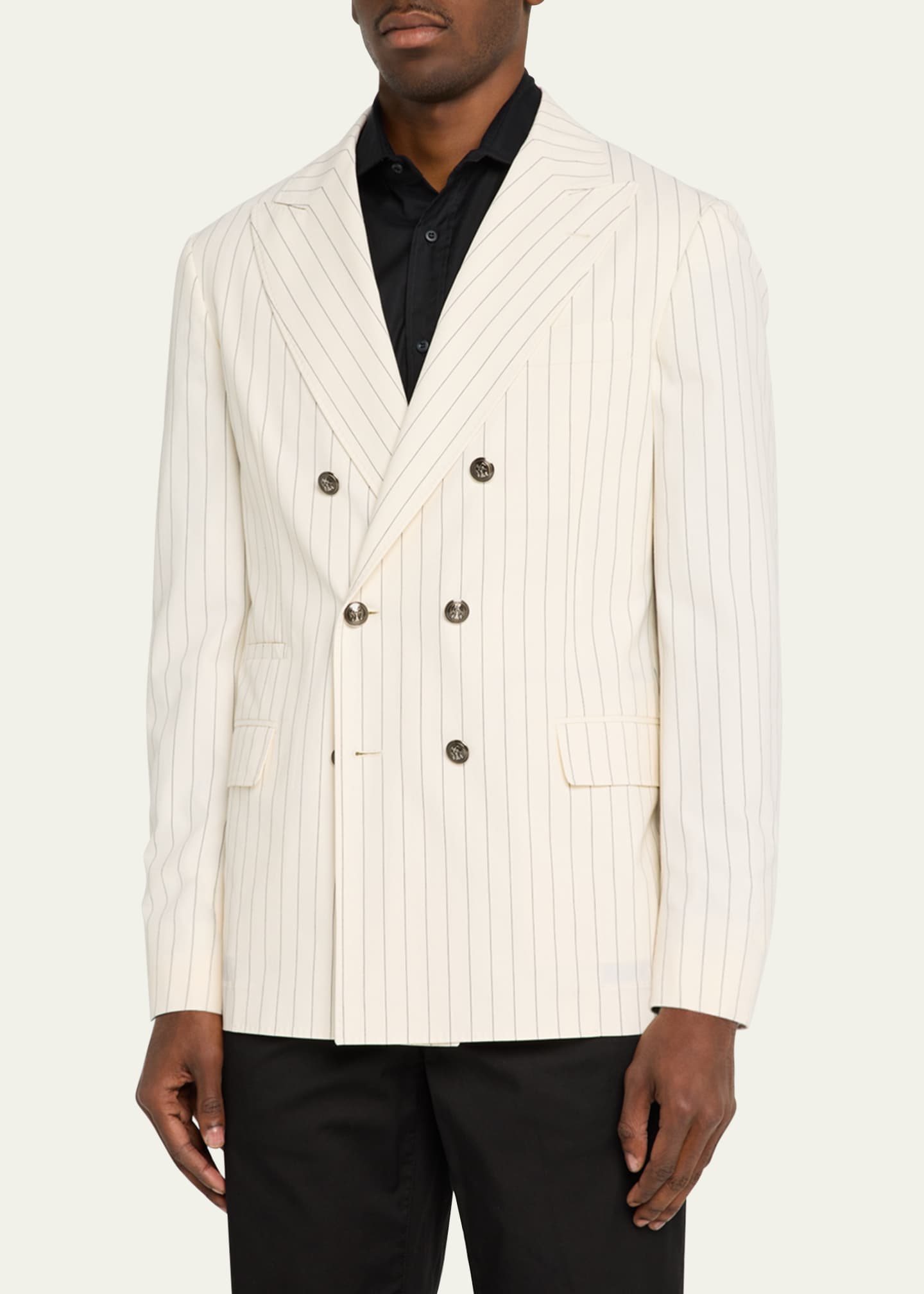 Brunello Cucinelli Men's Double-Breasted Pinstripe Sport Coat Image 4 of 5