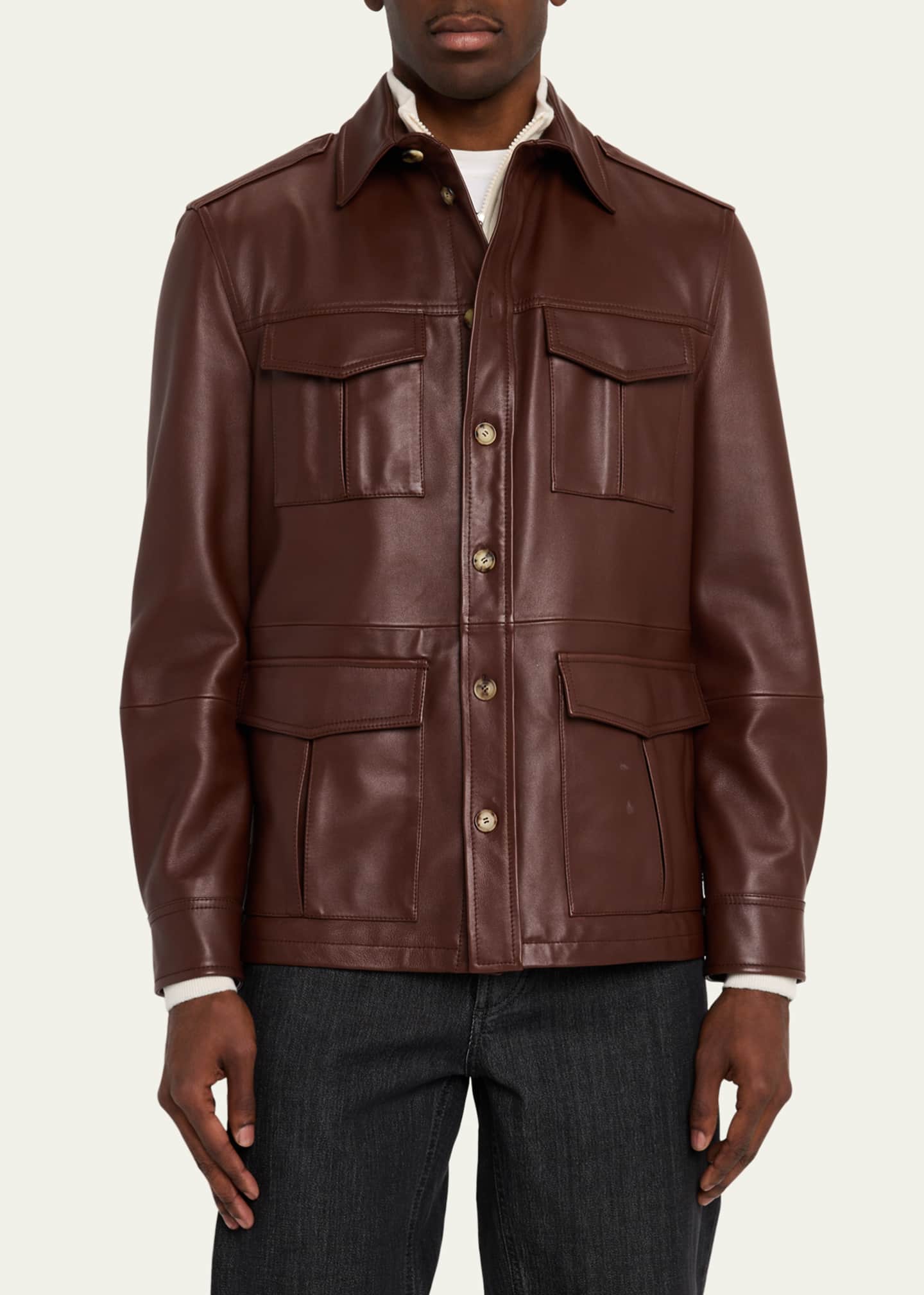 Brunello Cucinelli Men's Leather Safari Jacket Image 4 of 5