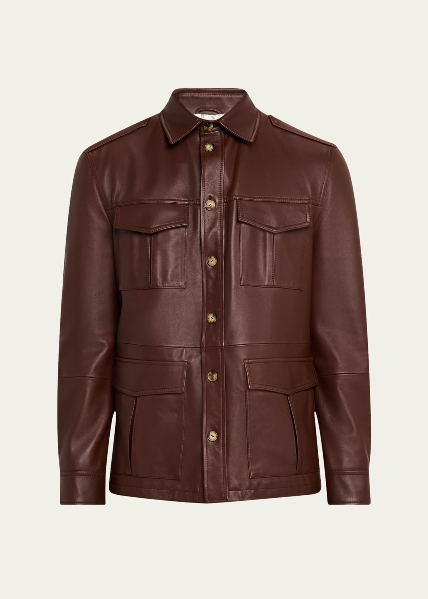 Brunello Cucinelli Men's Leather Safari Jacket Image 1 of 5