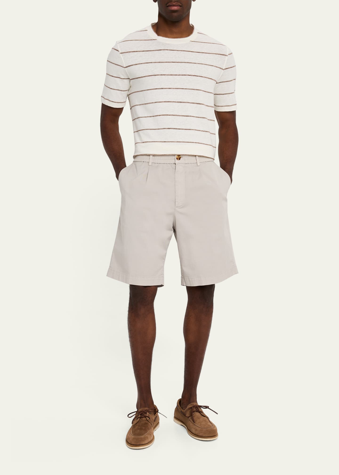 Brunello Cucinelli Men's Pleated Stretch-Waistband Bermuda Shorts Image 2 of 5