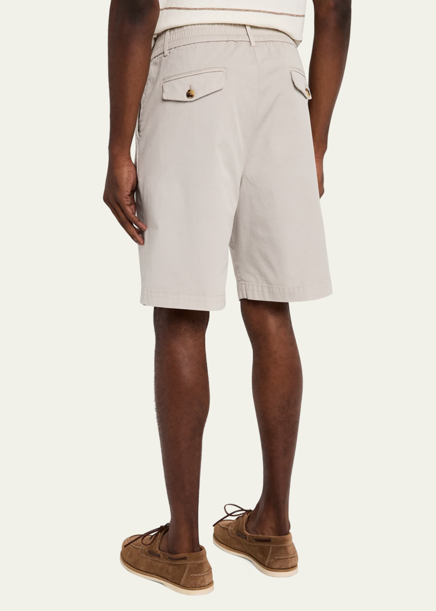 Brunello Cucinelli Men's Pleated Stretch-Waistband Bermuda Shorts Image 3 of 5