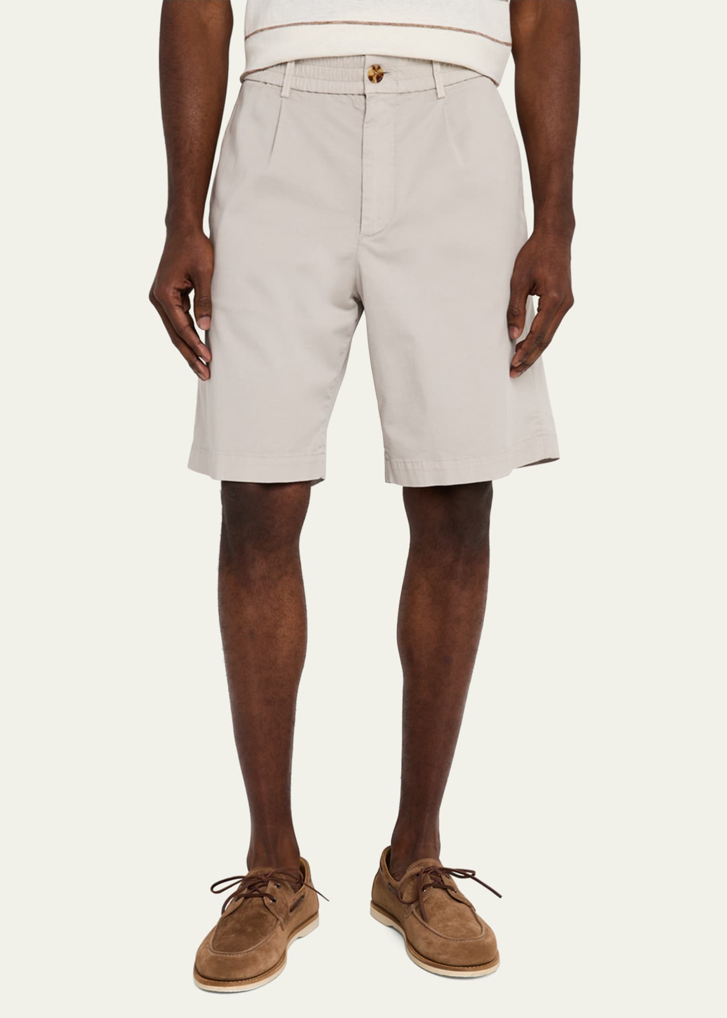 Brunello Cucinelli Men's Pleated Stretch-Waistband Bermuda Shorts Image 4 of 5