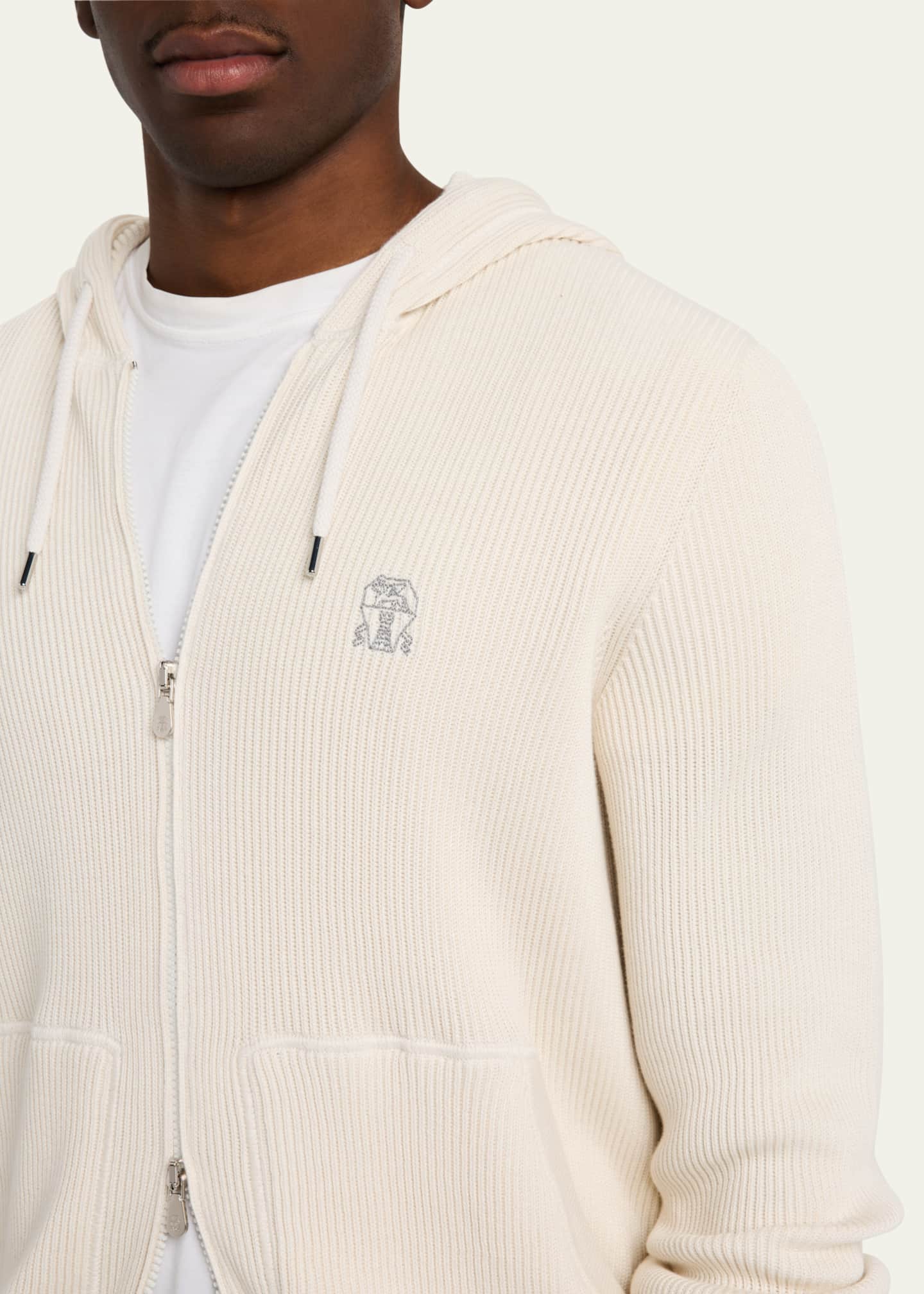 Brunello Cucinelli Men's Ribbed Full-Zip Hoodie Image 5 of 5