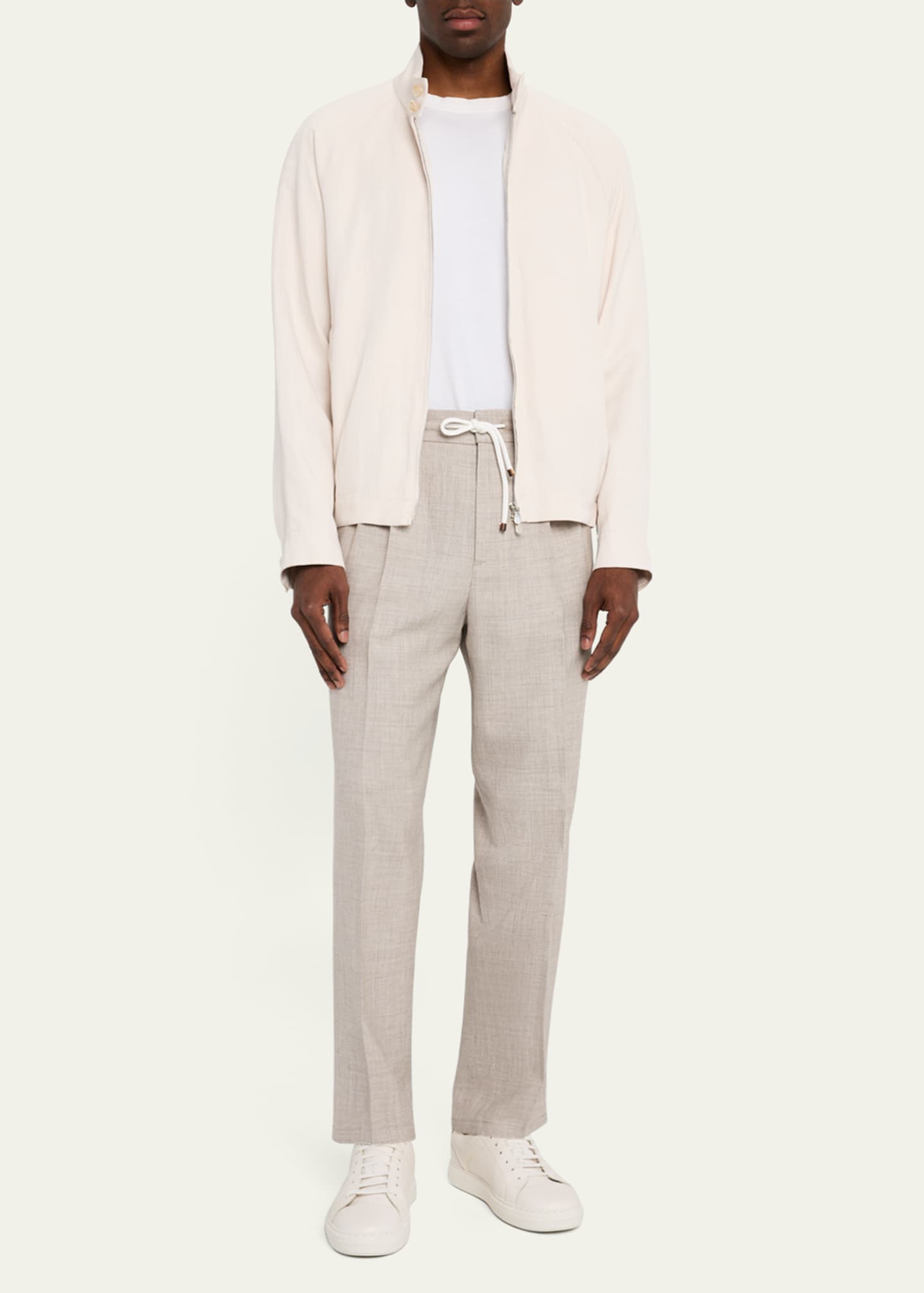 Brunello Cucinelli Men's Linen and Silk Full-Zip Bomber Jacket Image 2 of 5