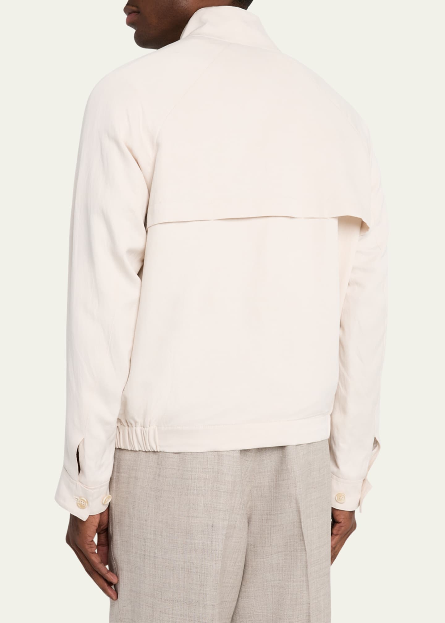 Brunello Cucinelli Men's Linen and Silk Full-Zip Bomber Jacket Image 3 of 5