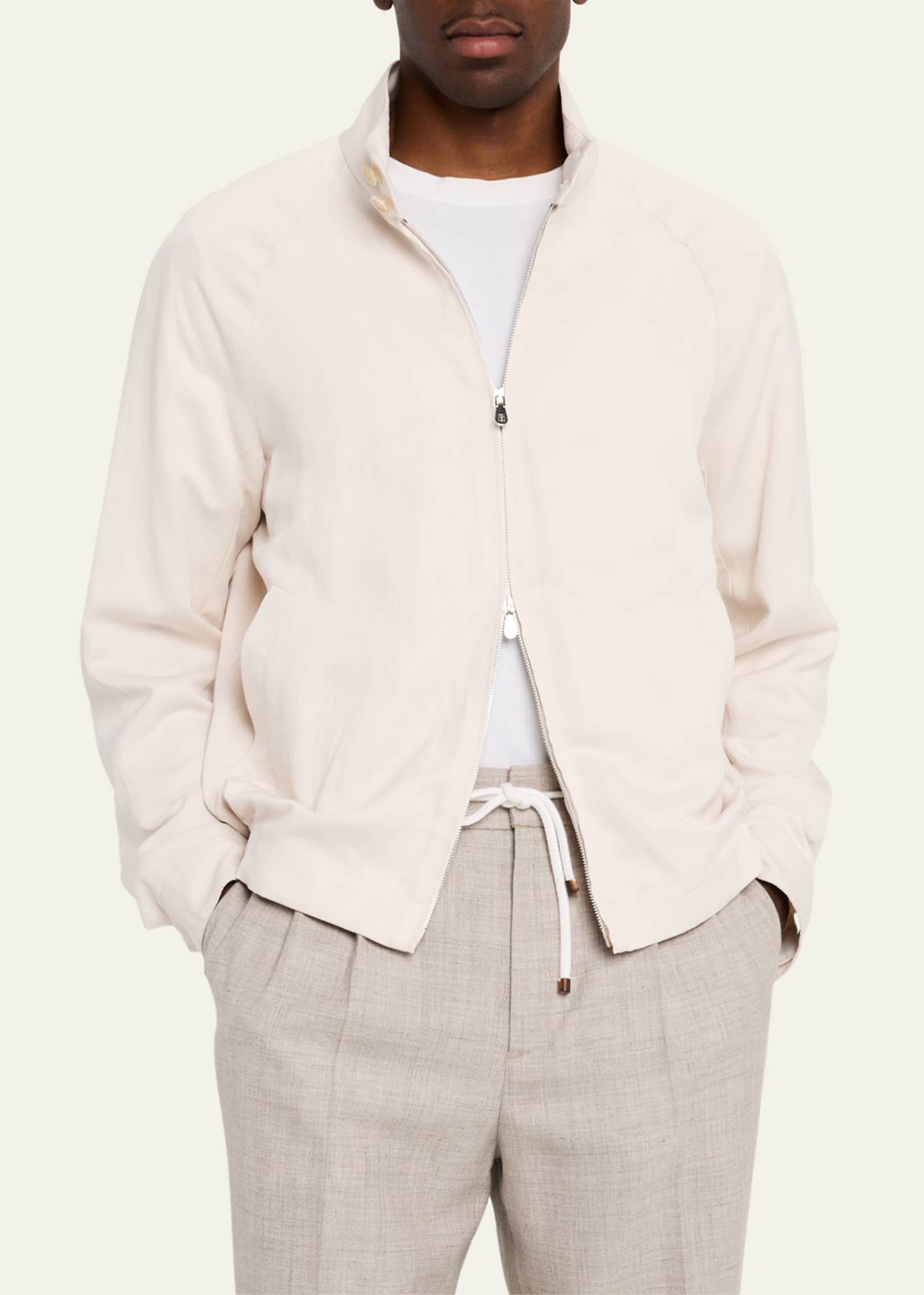 Brunello Cucinelli Men's Linen and Silk Full-Zip Bomber Jacket Image 4 of 5