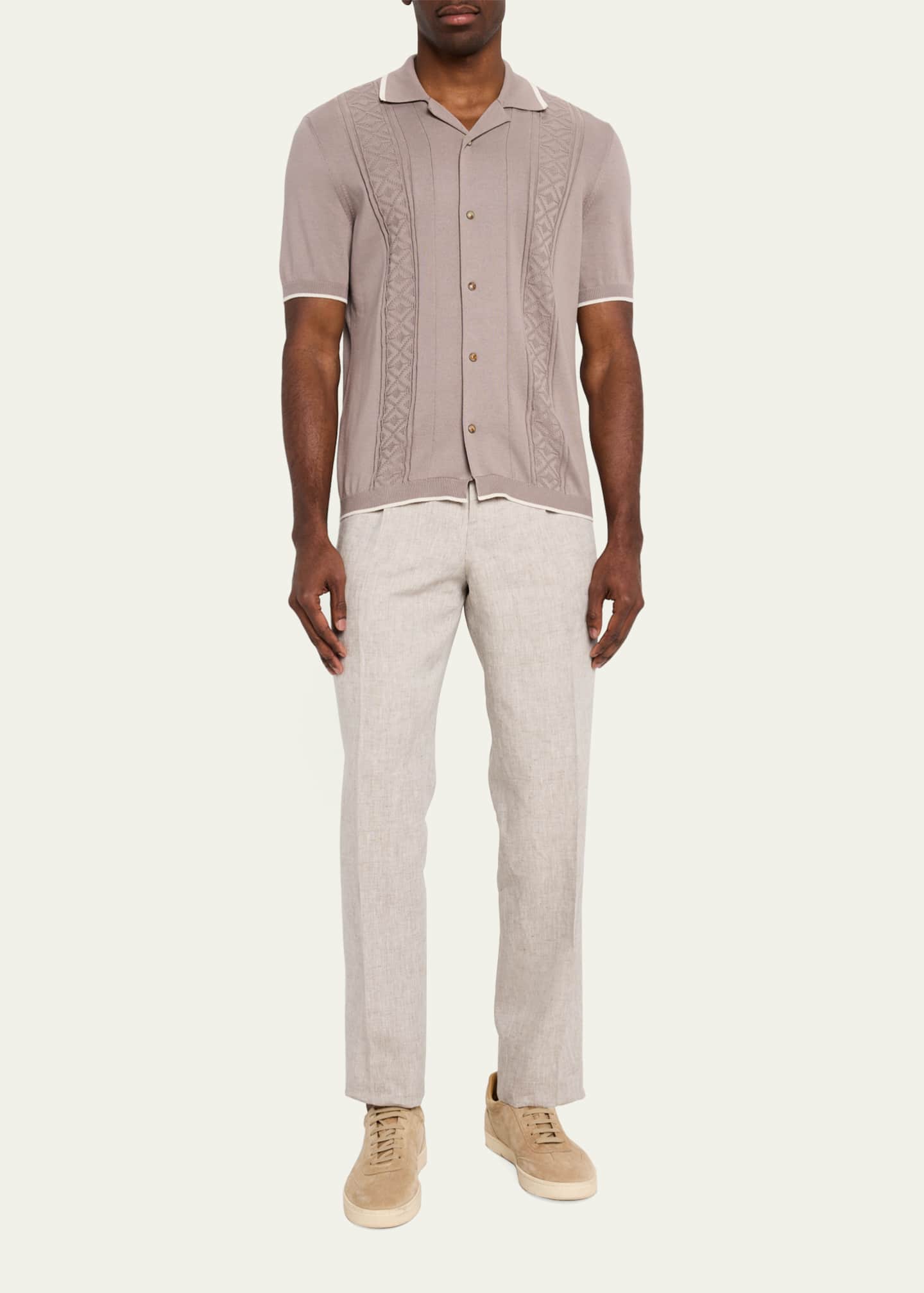 Brunello Cucinelli Men's Cotton Textured Short-Sleeve Sweater Image 2 of 5