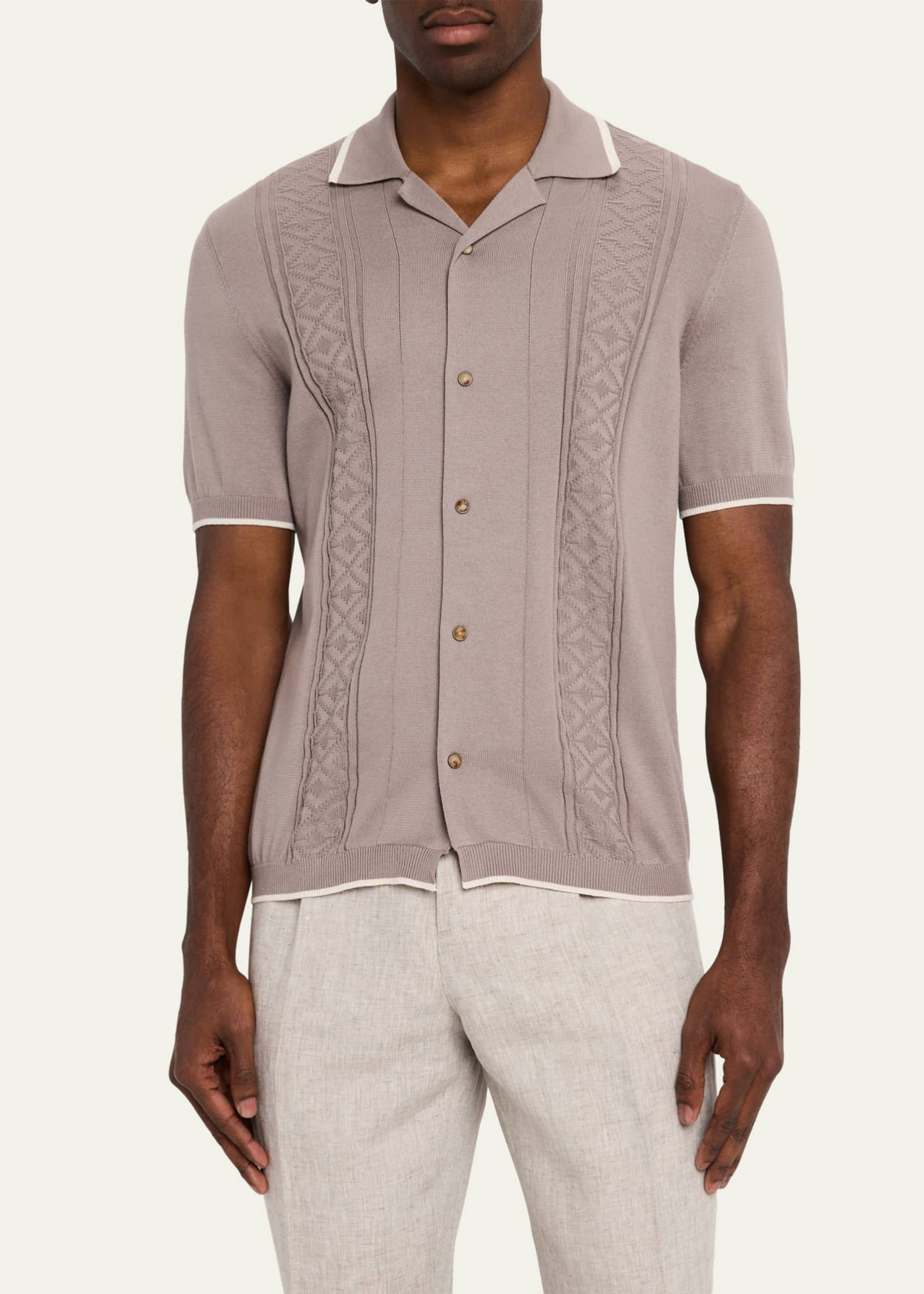 Brunello Cucinelli Men's Cotton Textured Short-Sleeve Sweater Image 4 of 5