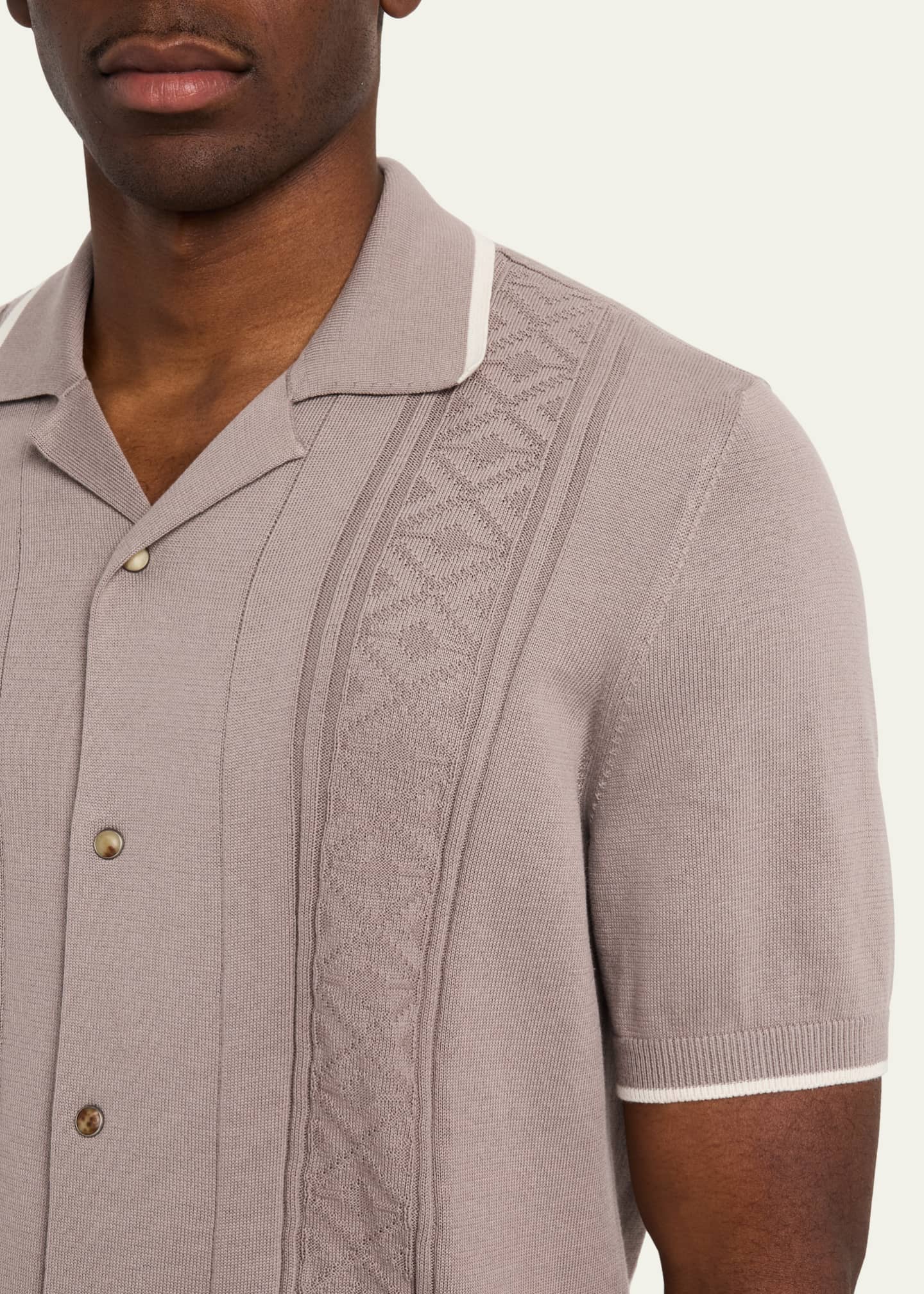 Brunello Cucinelli Men's Cotton Textured Short-Sleeve Sweater Image 5 of 5