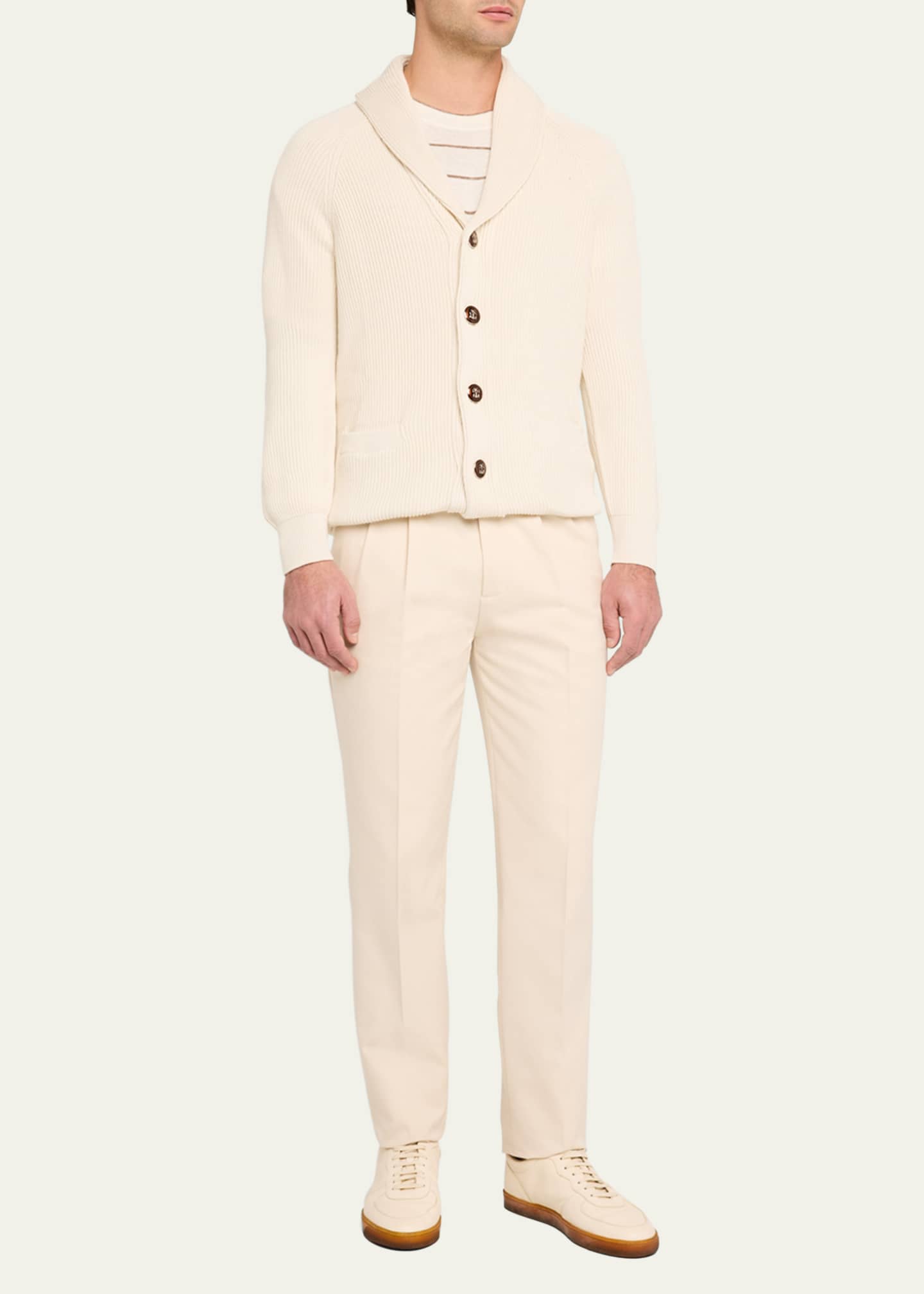 Brunello Cucinelli Men's Ribbed Cotton Shawl Cardigan Image 2 of 5