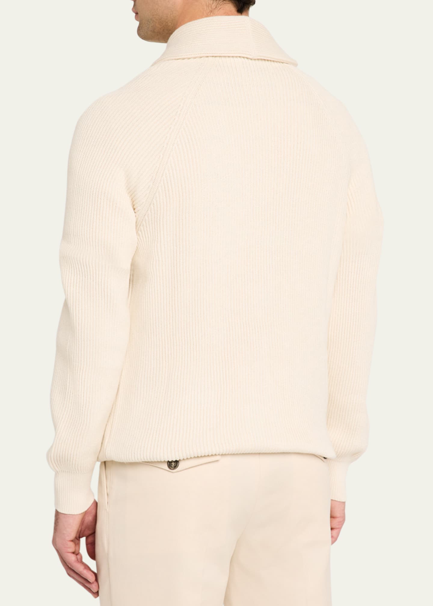 Brunello Cucinelli Men's Ribbed Cotton Shawl Cardigan Image 3 of 5