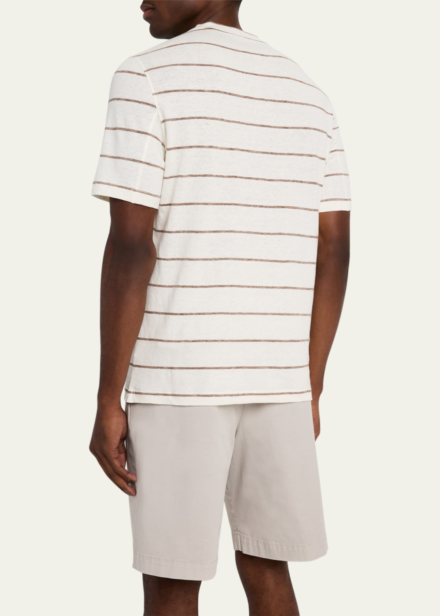 Brunello Cucinelli Men's Linen-Cotton Stripe Crewneck T-Shirt Image 3 of 5