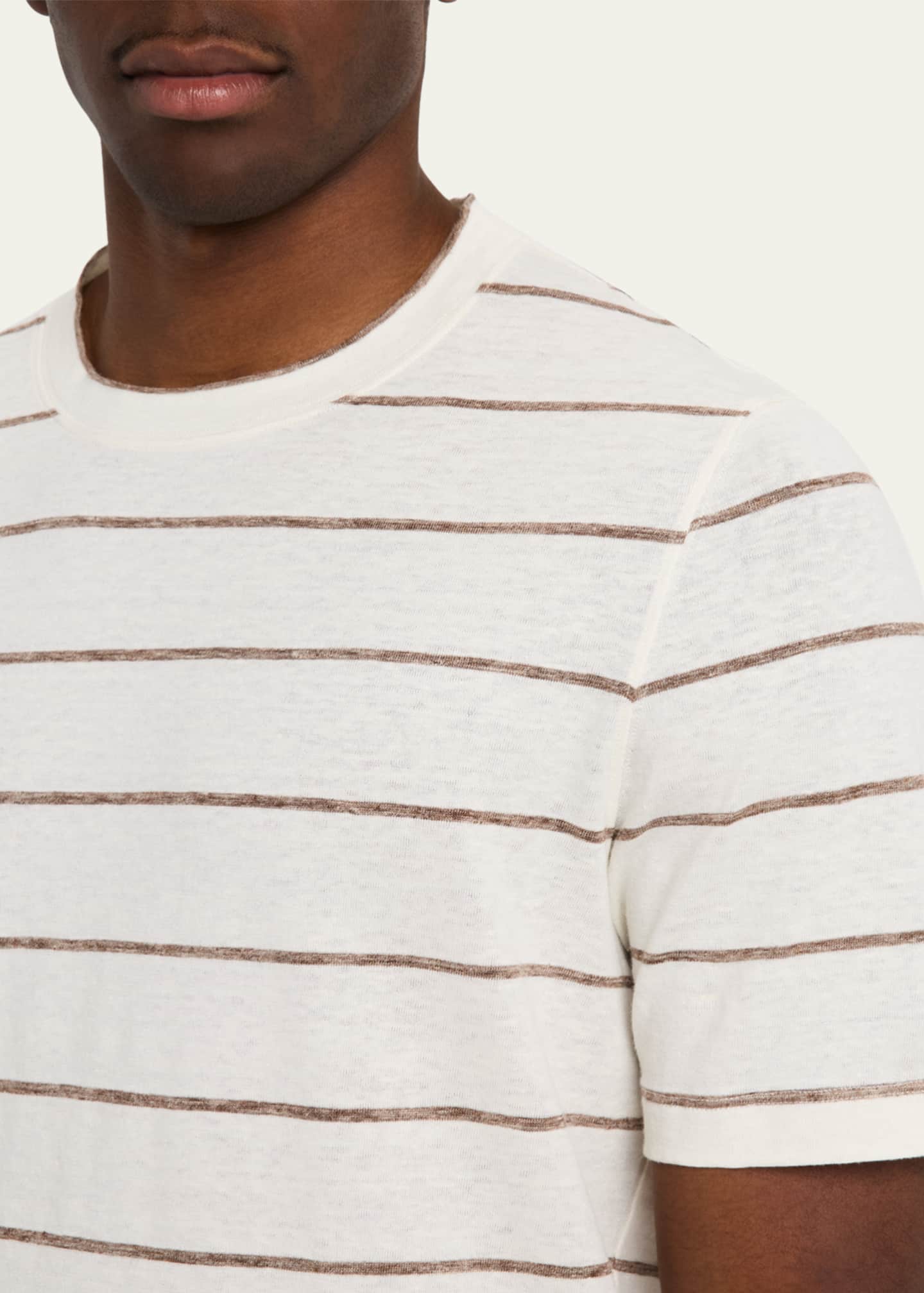 Brunello Cucinelli Men's Linen-Cotton Stripe Crewneck T-Shirt Image 5 of 5