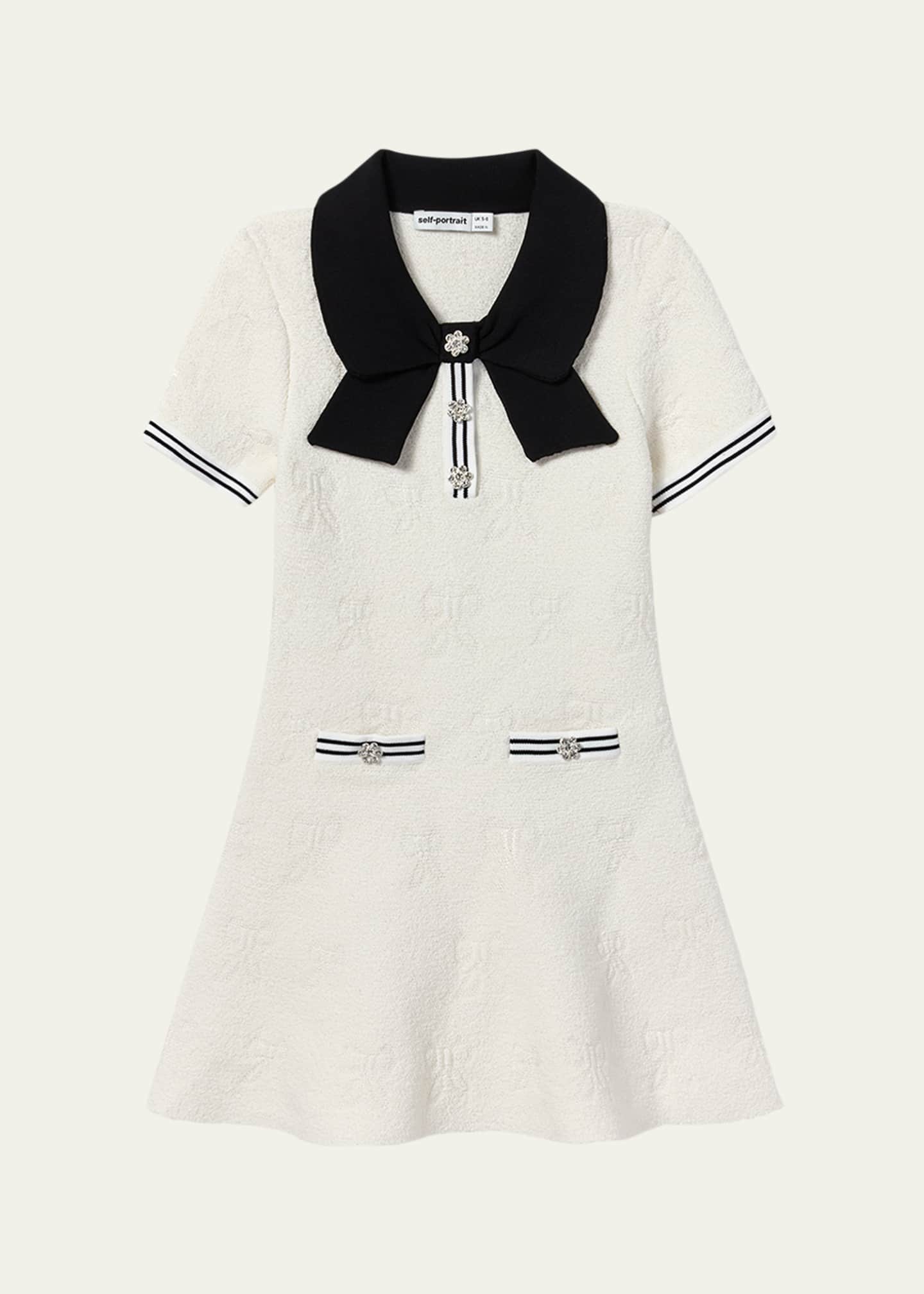 Self-Portrait Girl's Bow Intarsia Knit Dress, Size 4-12 Image 1 of 2