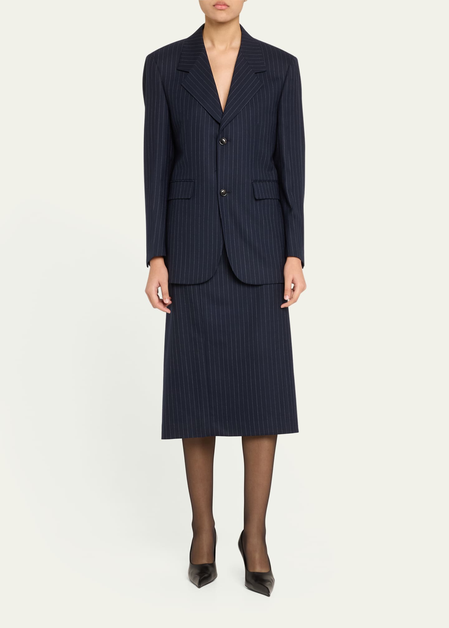 Pinstripe Long Pencil Skirt - Thumbnail 2