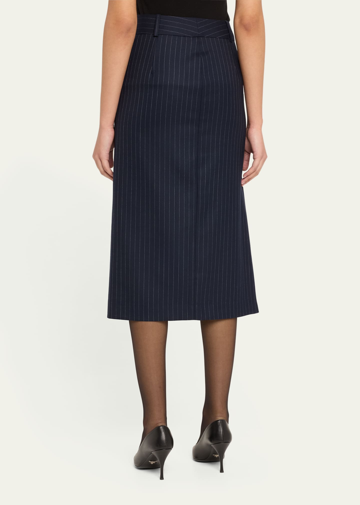 Pinstripe Long Pencil Skirt - Thumbnail 3