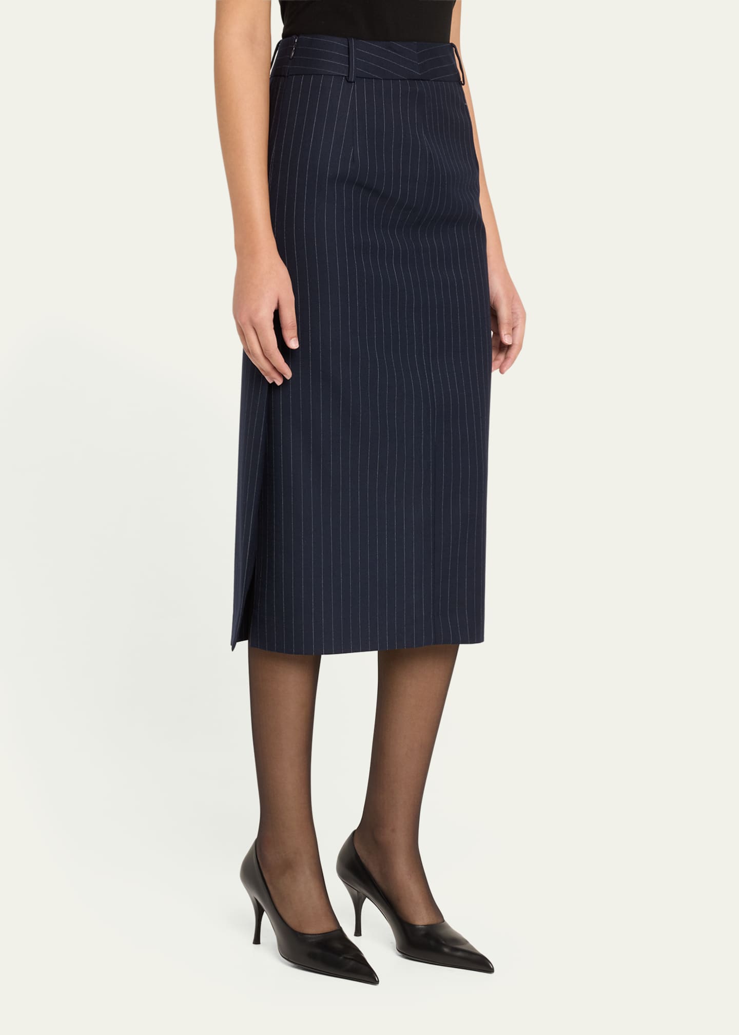 Pinstripe Long Pencil Skirt - Thumbnail 4
