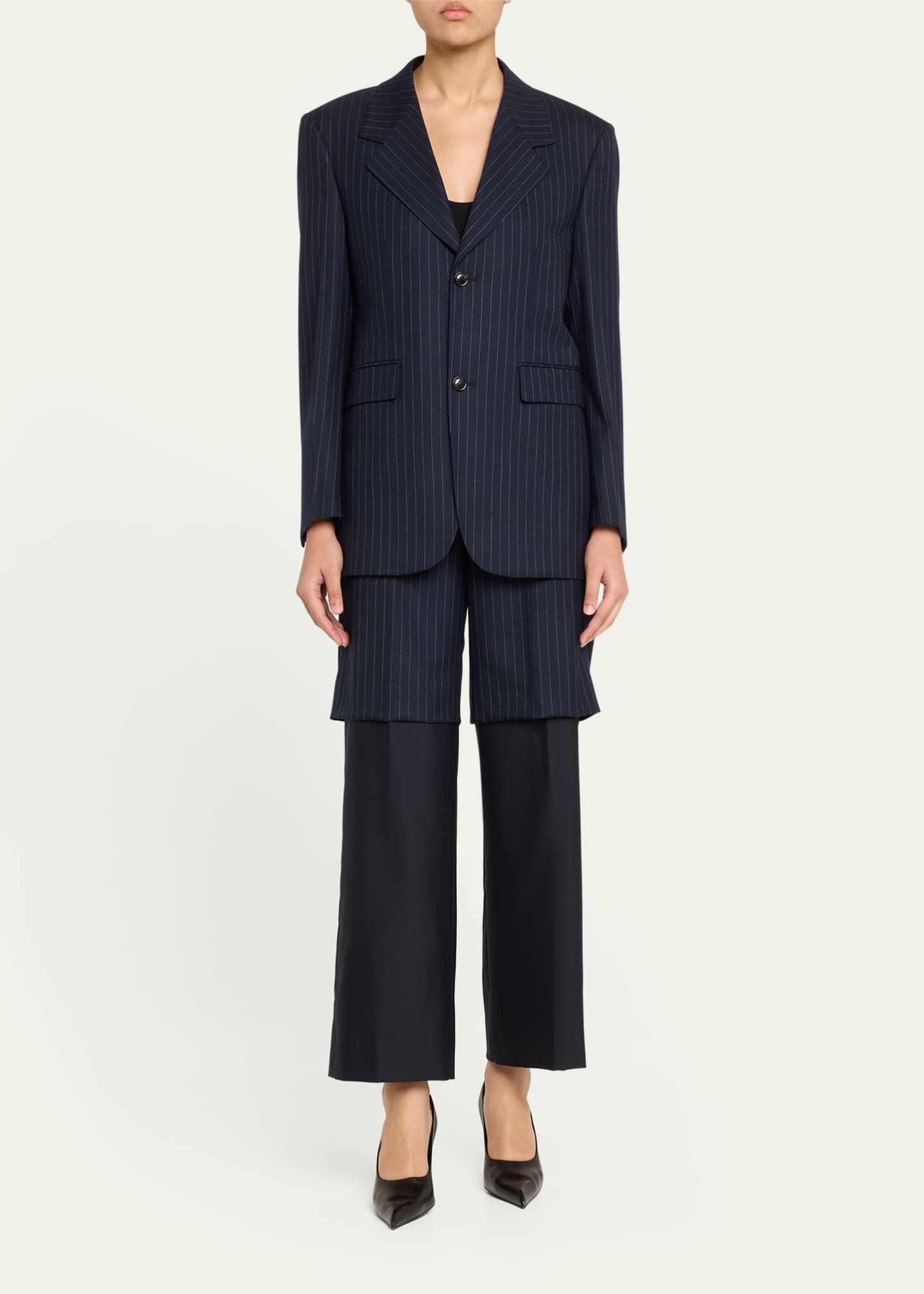 Pinstripe Layered Wool Trousers - Thumbnail 2