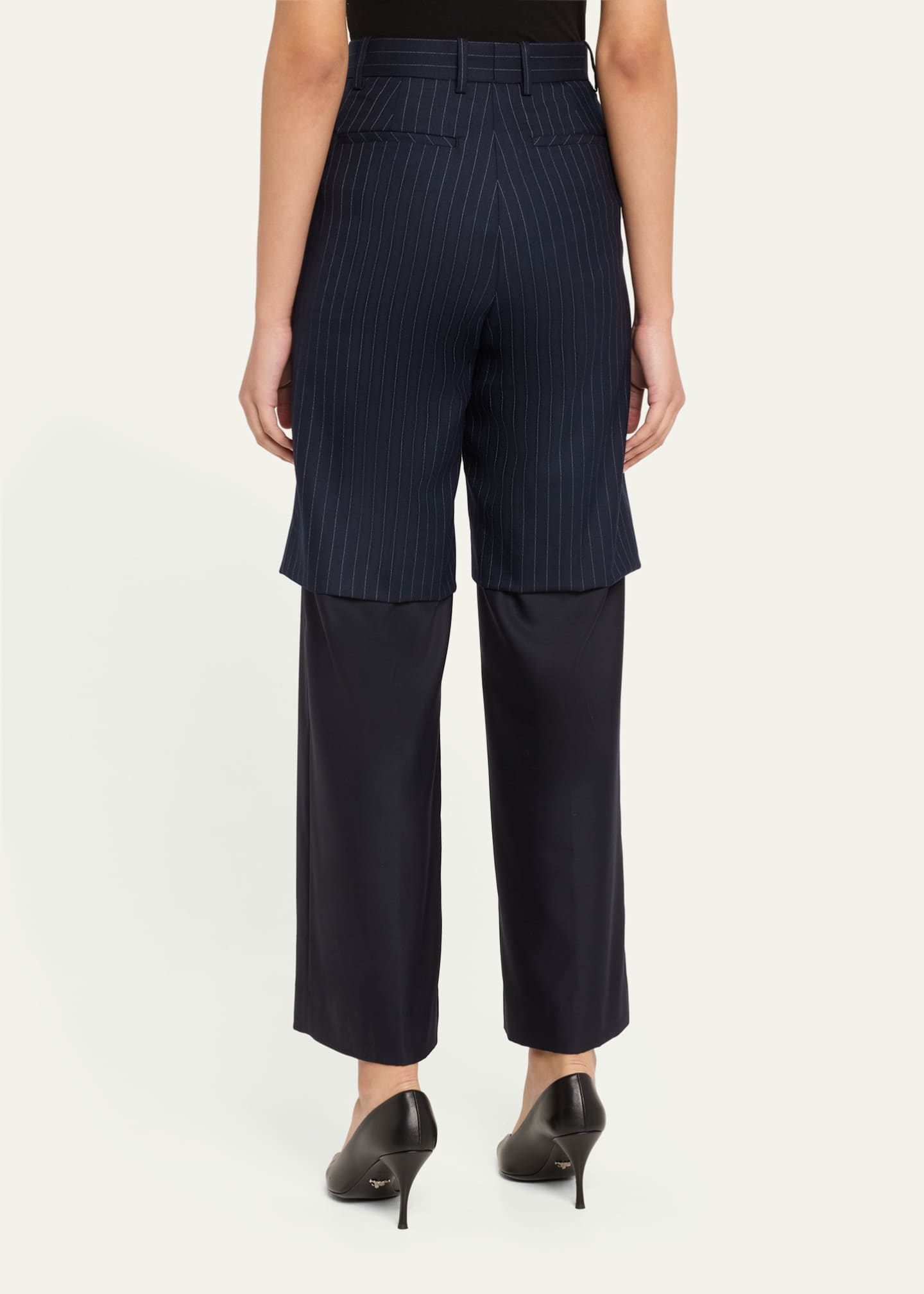 Pinstripe Layered Wool Trousers - Thumbnail 3