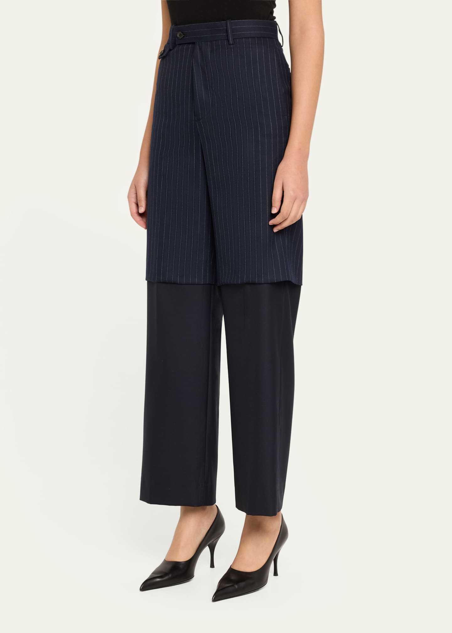 Pinstripe Layered Wool Trousers - Thumbnail 4