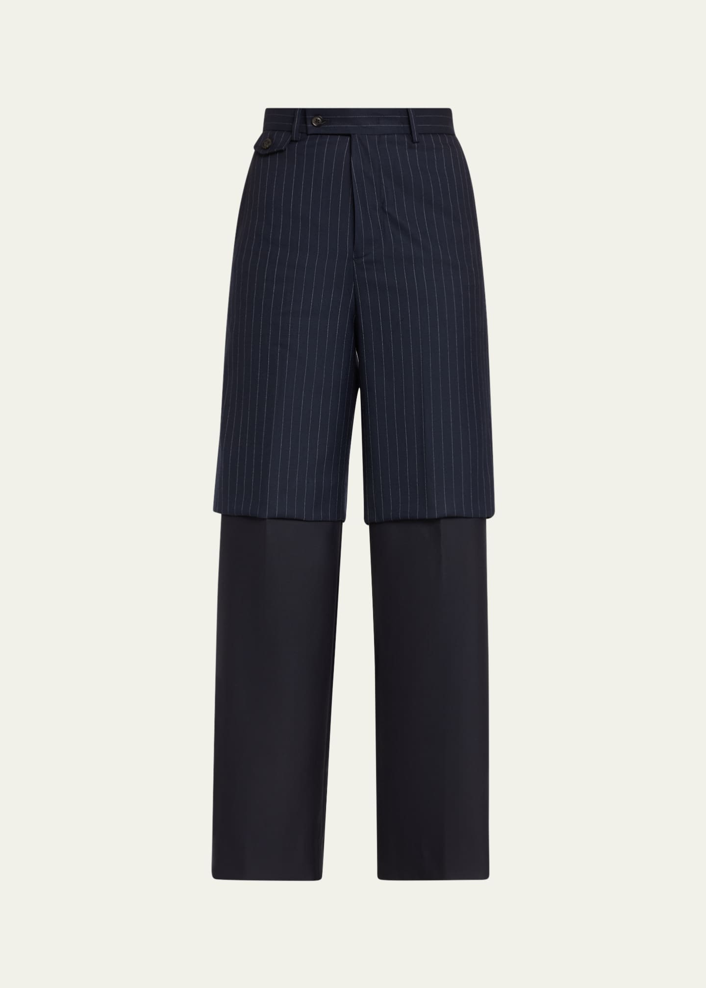 Pinstripe Layered Wool Trousers