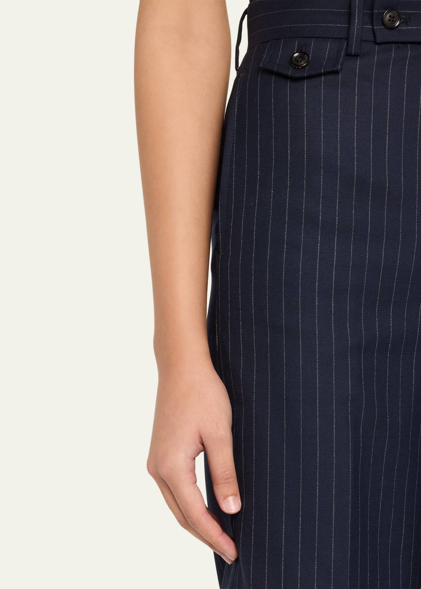 Pinstripe Layered Wool Trousers - Thumbnail 5