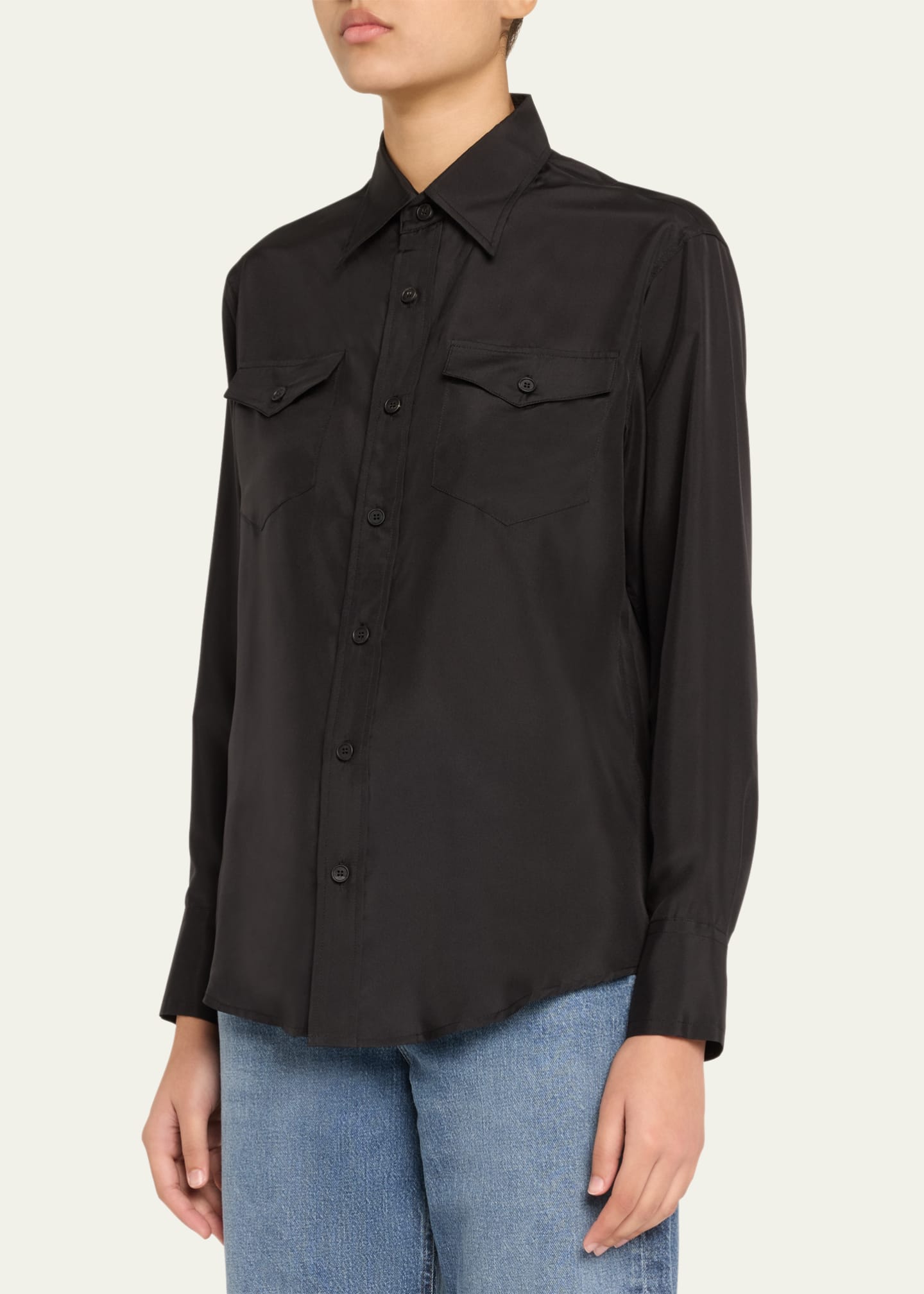 Silk Button-Front Shirt