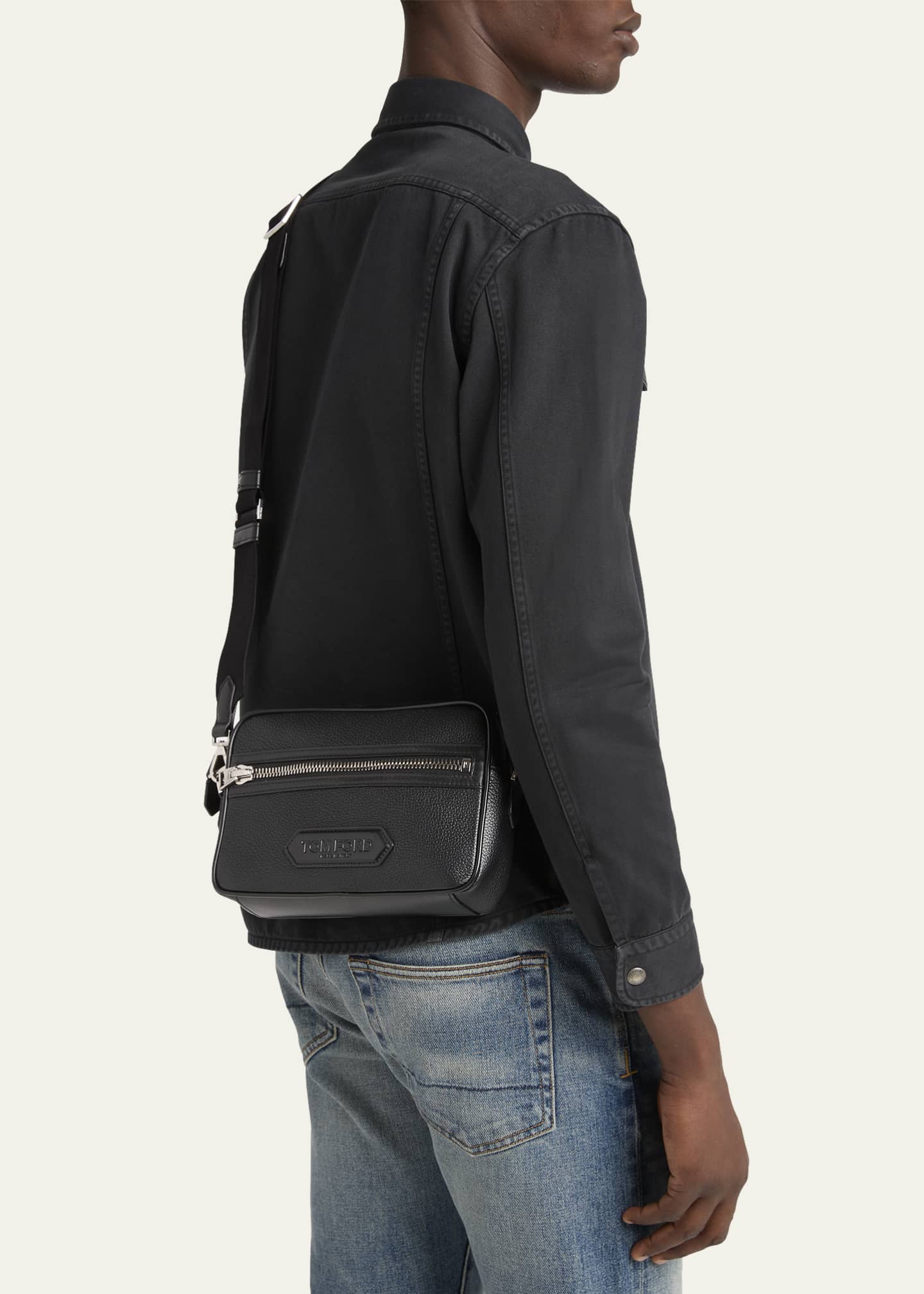 TOM FORD Men's Small Leather Crossbody Bag with Webbing Strap Image 2 of 5