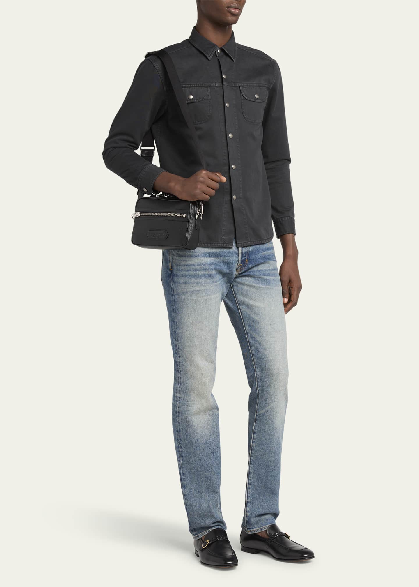 TOM FORD Men's Small Leather Crossbody Bag with Webbing Strap Image 5 of 5