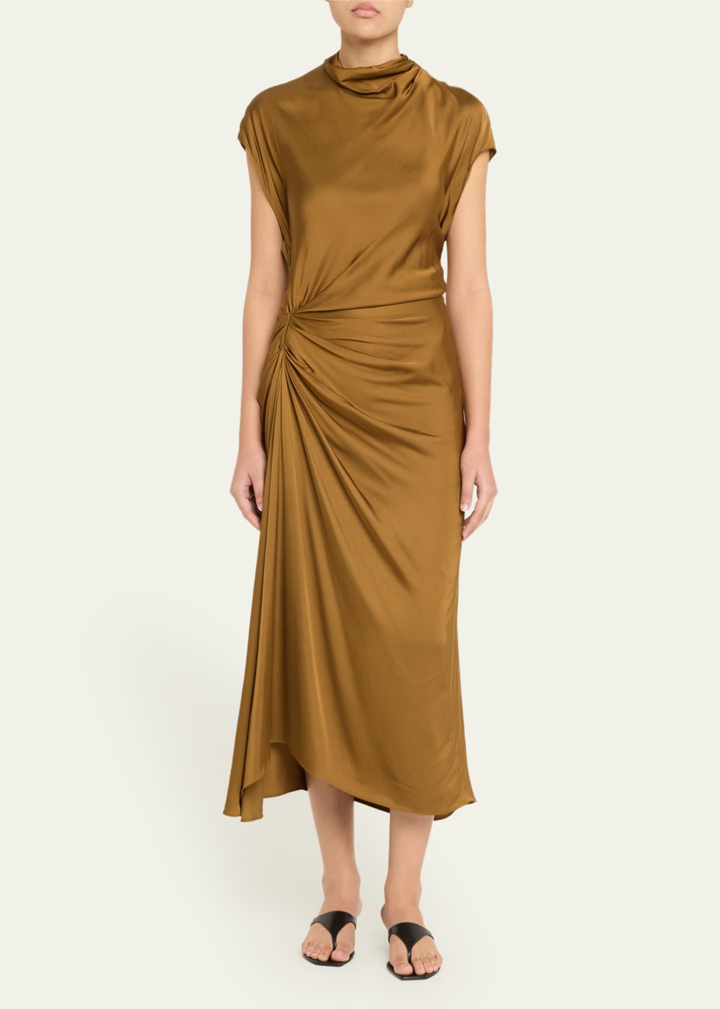 A.L.C. Alma Draped Satin Midi Dress Image 2 of 5