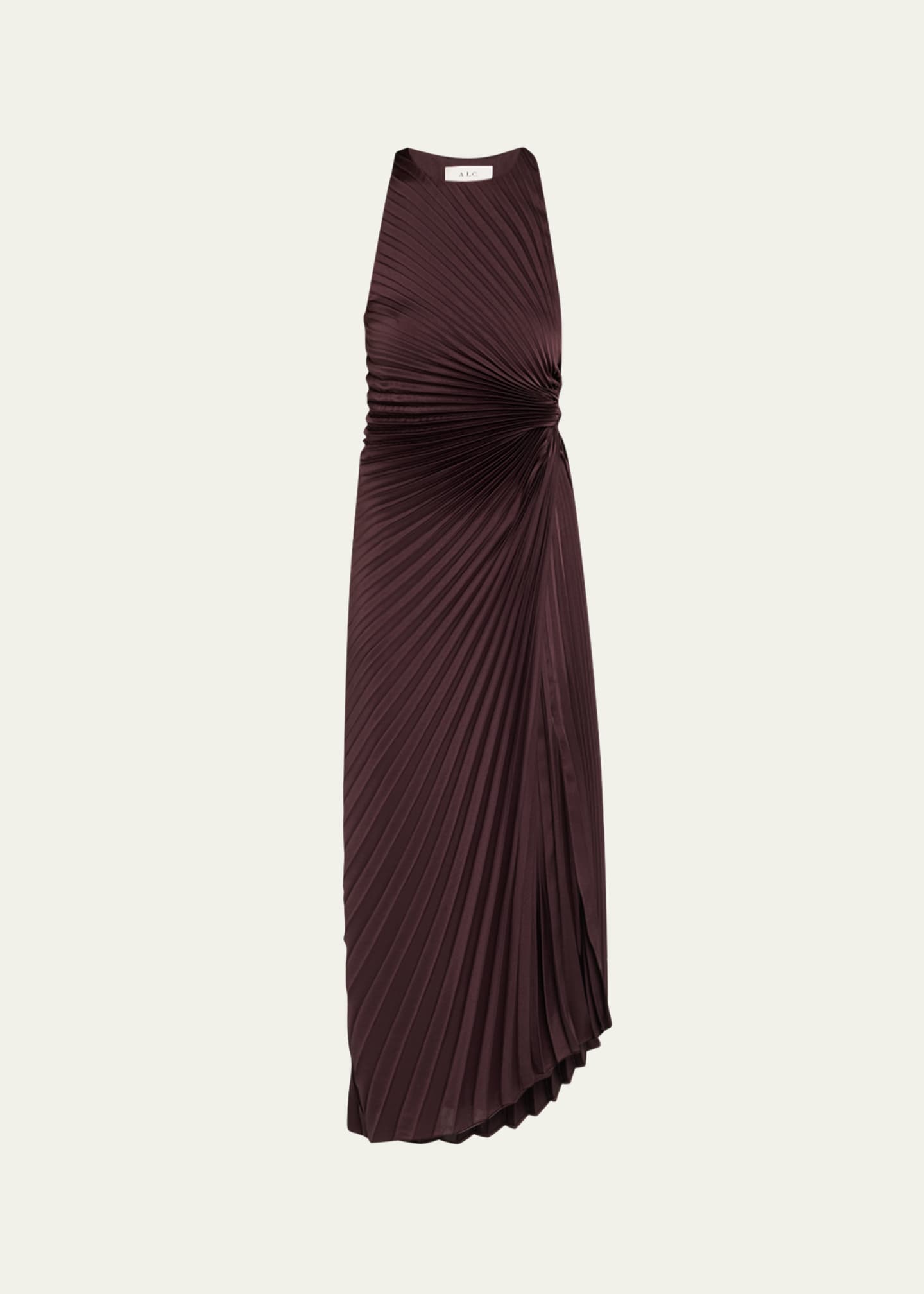 reagan satin pleated midi dress A.L.C. Reagan Satin Pleated Midi Dress in Deep Plum, Size 4