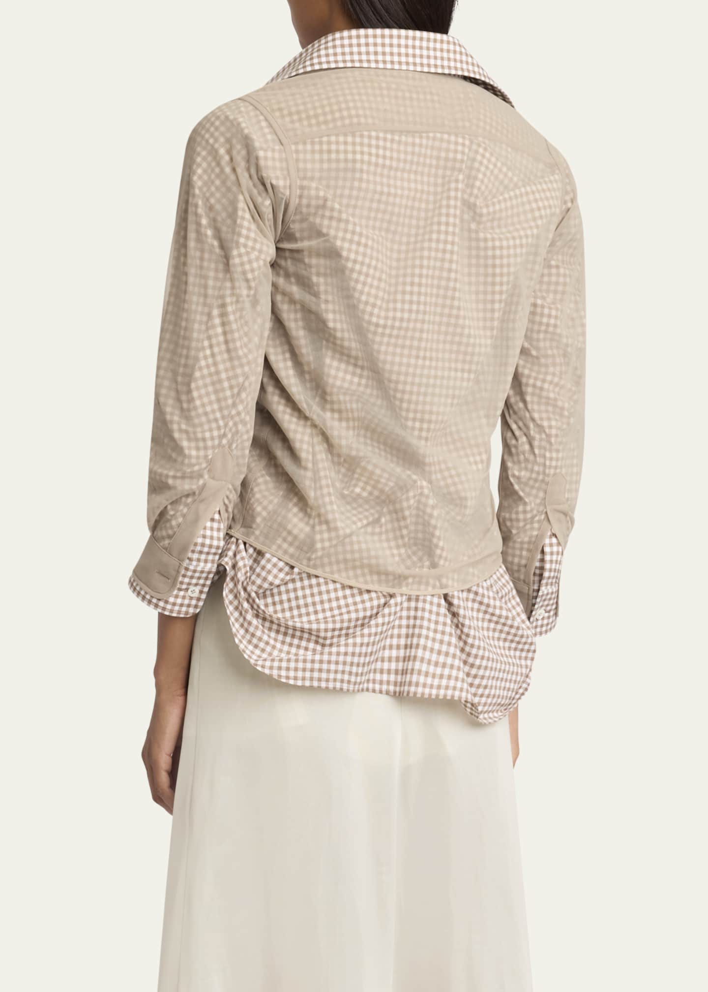 Maison Margiela Ruched Hybrid Check Button Down Blouse Image 3 of 5