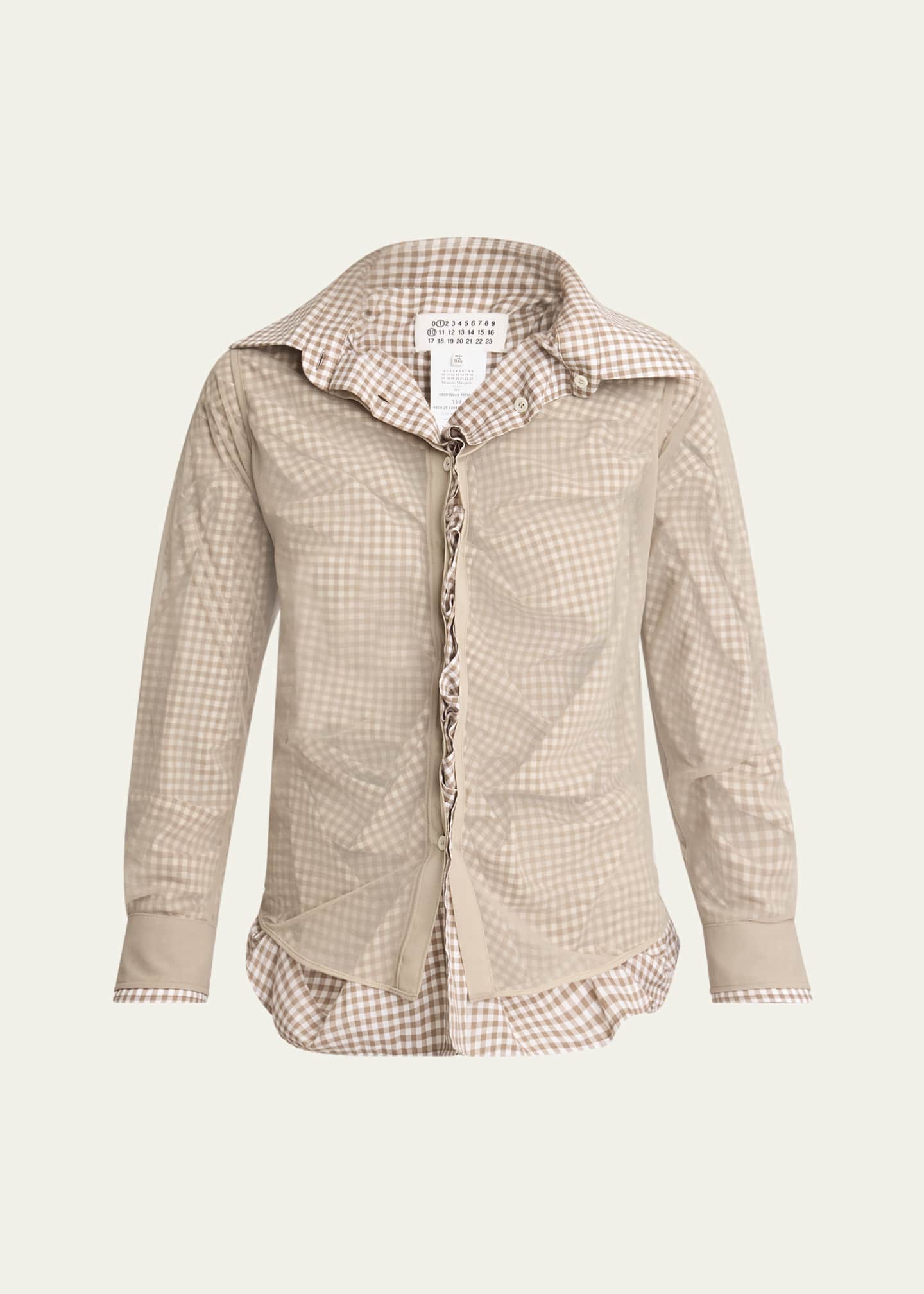 Maison Margiela Ruched Hybrid Check Button Down Blouse Image 1 of 5