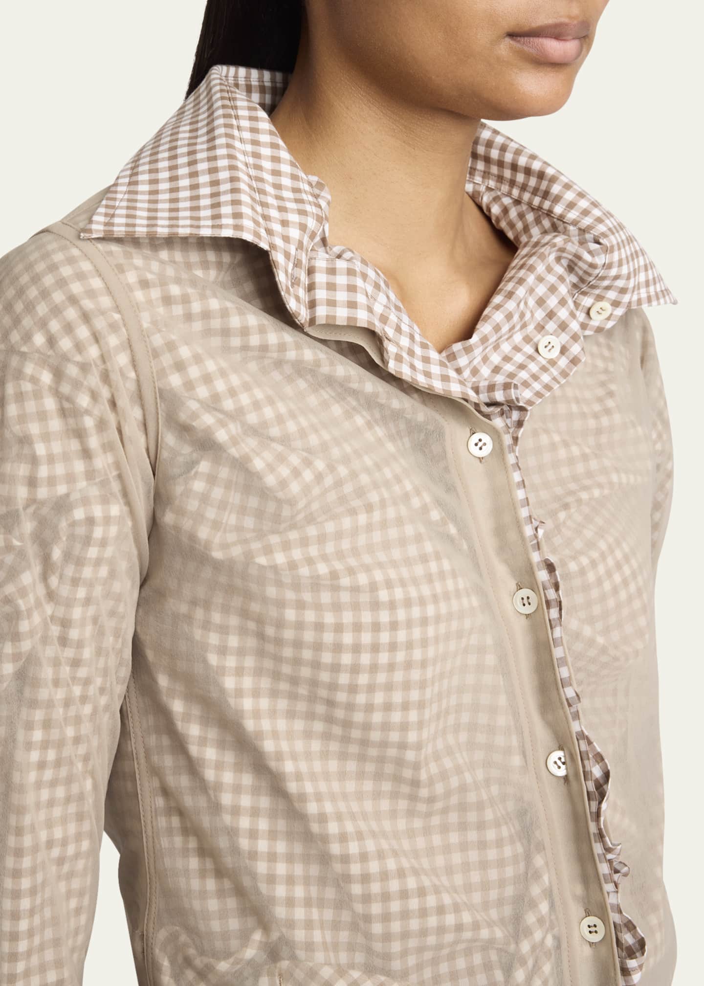 Maison Margiela Ruched Hybrid Check Button Down Blouse Image 5 of 5