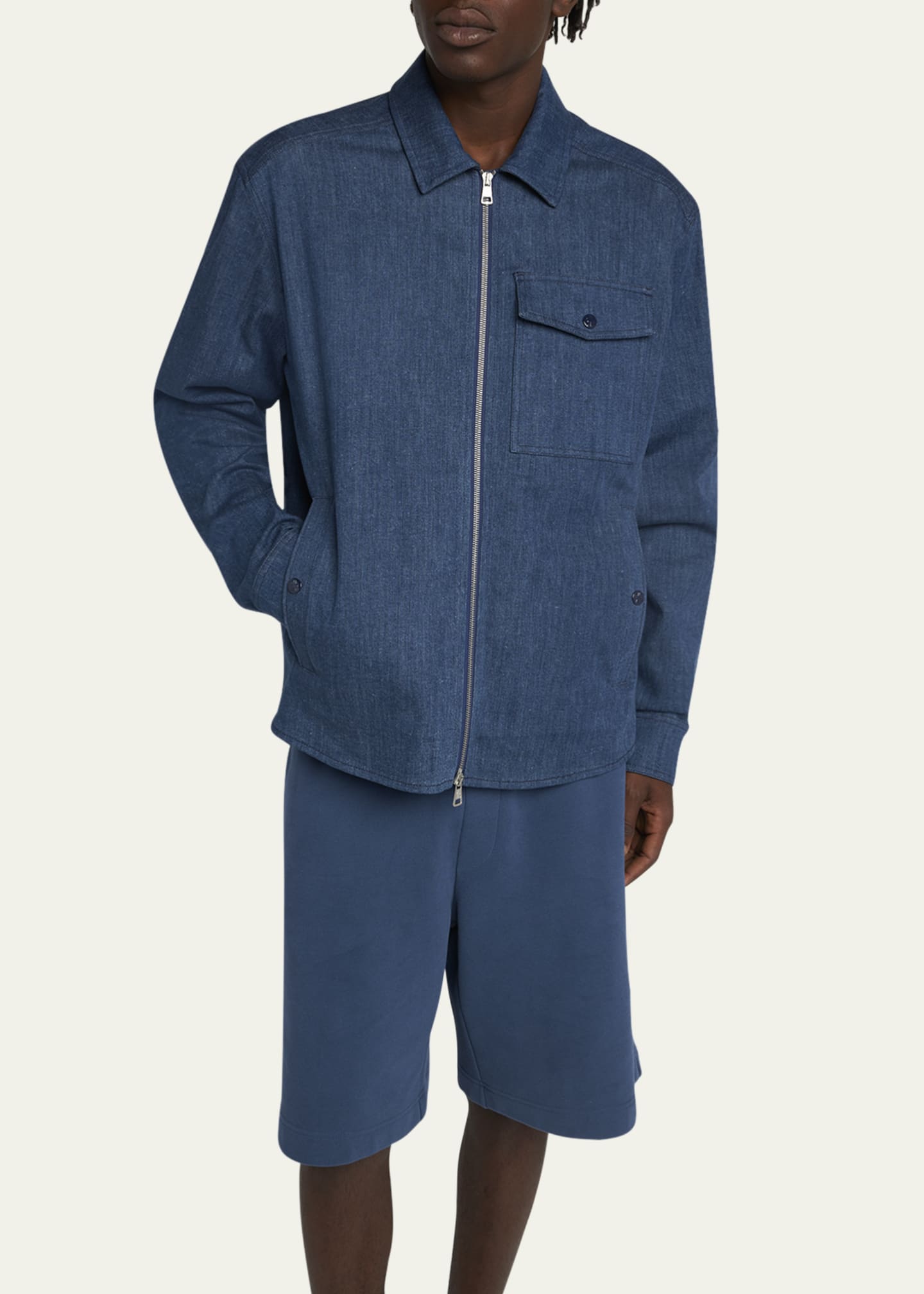 Moncler Men's Zip-Front Denim Overshirt Image 4 of 5