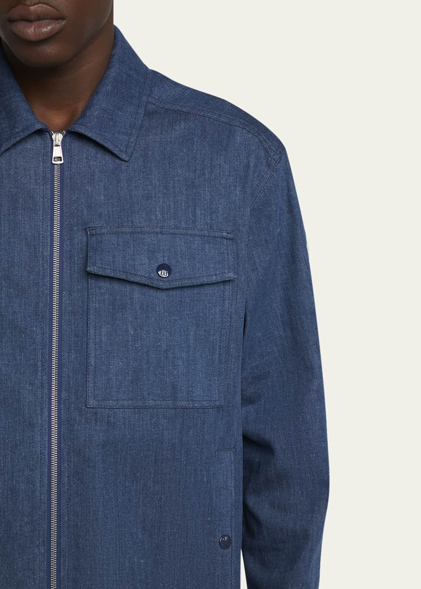 Moncler Men's Zip-Front Denim Overshirt Image 5 of 5